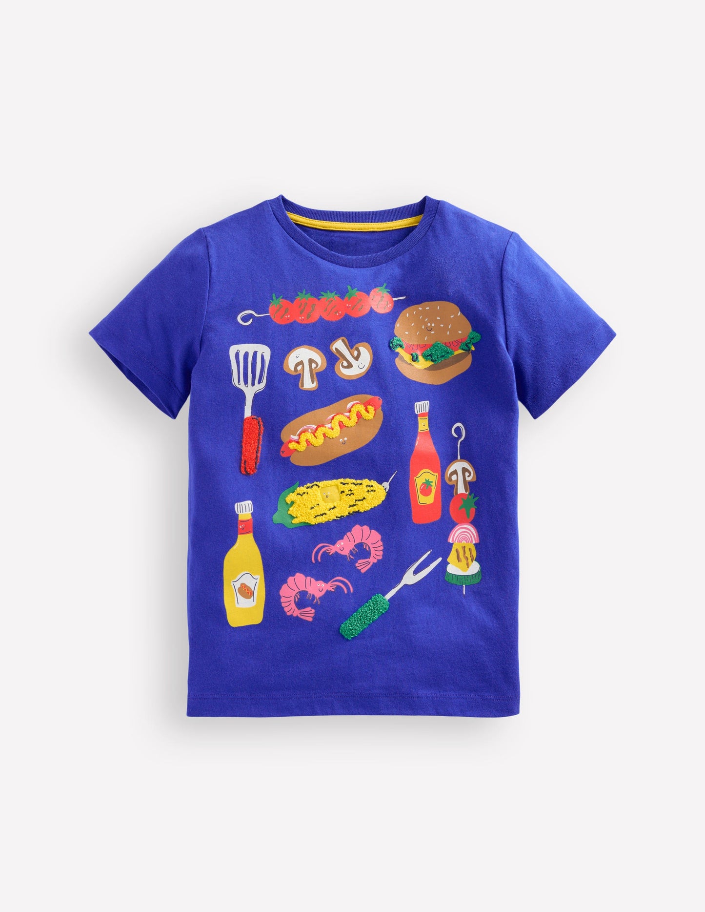 Short Sleeve Appliqué T-shirt-Bright Blue BBQ