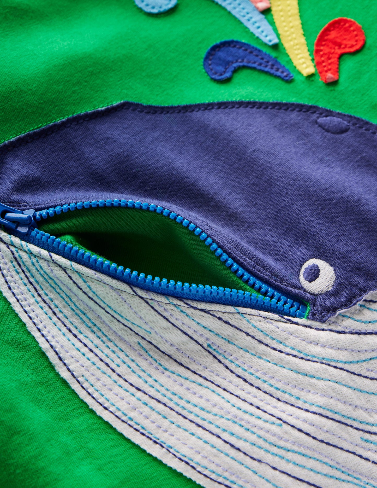 Zip Applique T-shirt-Sapling Green Whale