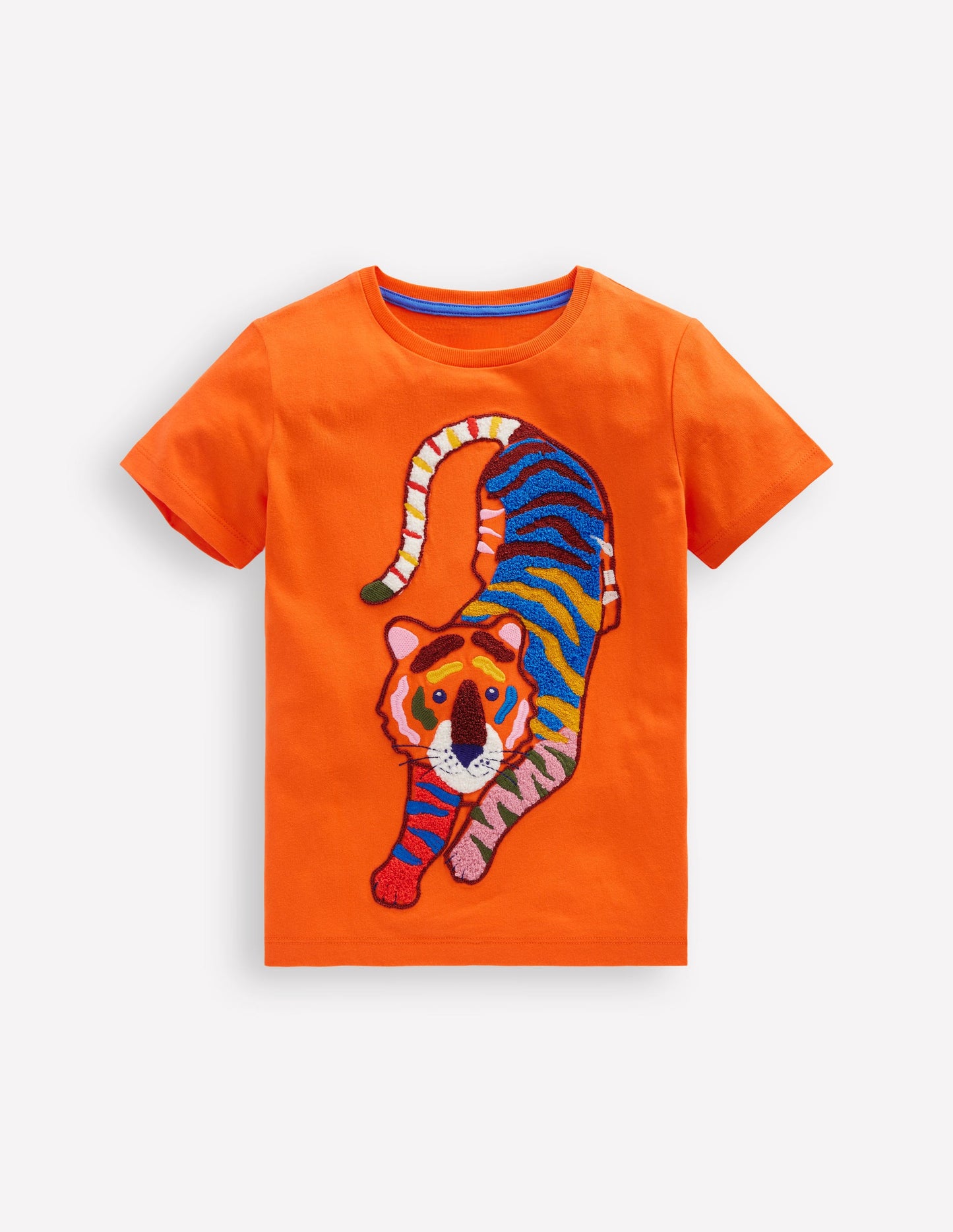Chain Stitch T-Shirt-Hot Coral tiger