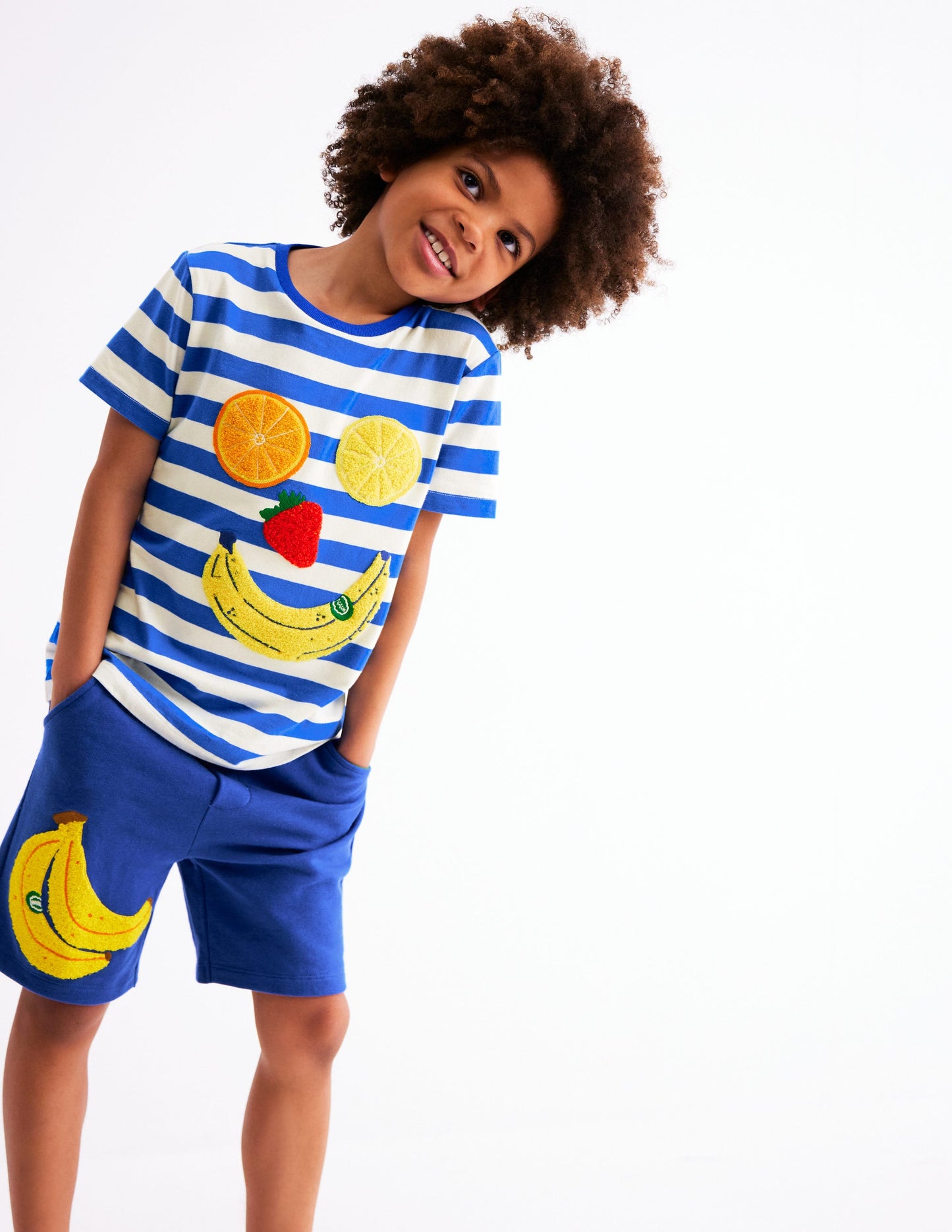 Short Sleeve Bouclé T-shirt-Gallery Blue/ Ivory Fruit Face