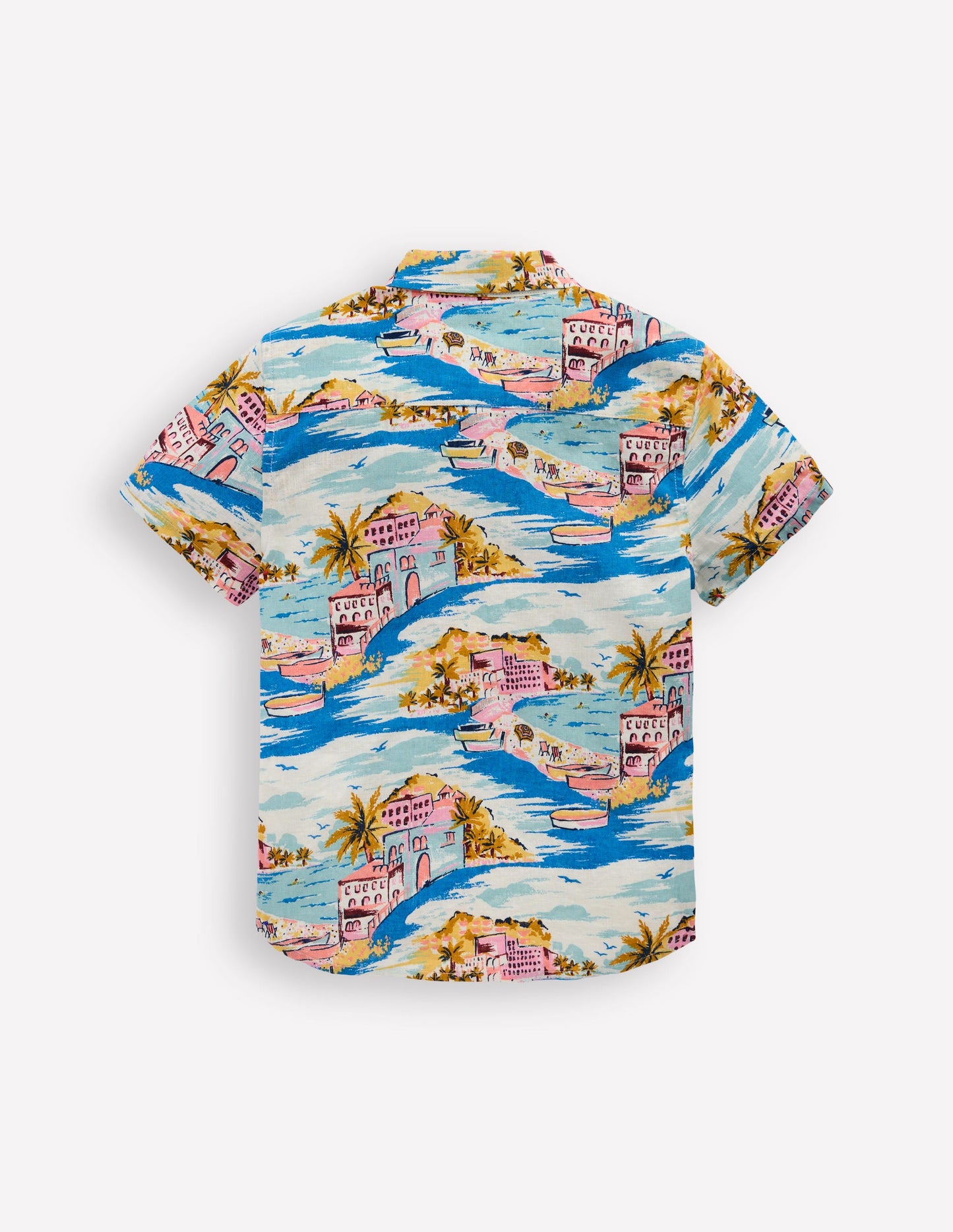 Cotton Linen Shirt-Multi Coastal Scene