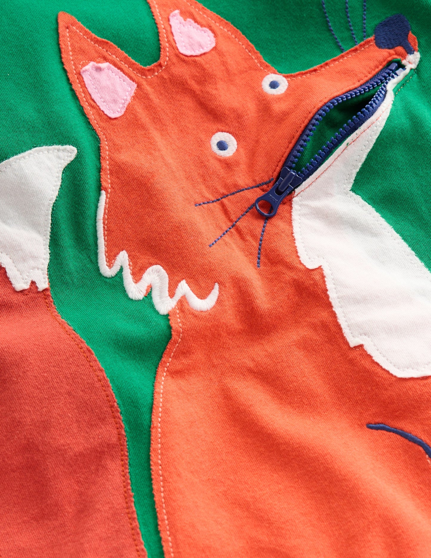 Zip Detail Appliqué T-shirt-Shady Green Fox