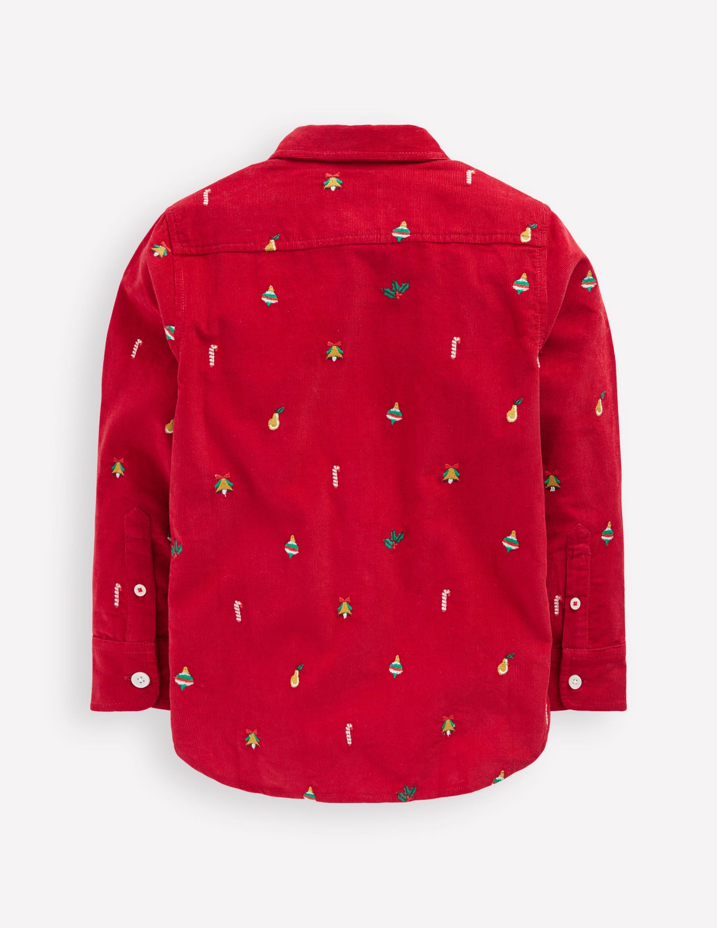 Embroidered Corduroy Shirt-Red Christmas Embroidery