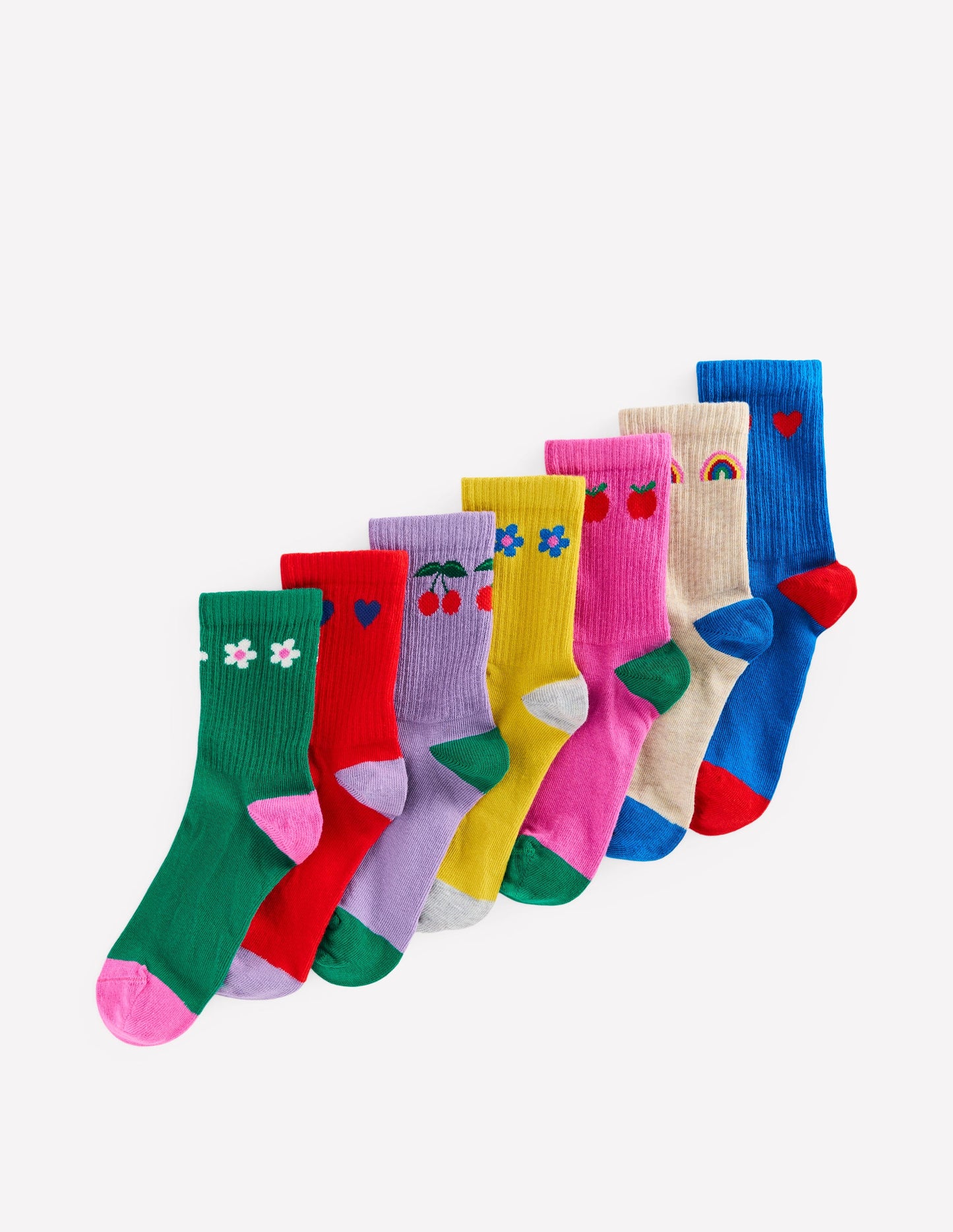 7-Pack Ribbed Socks-Flowers/Rainbows