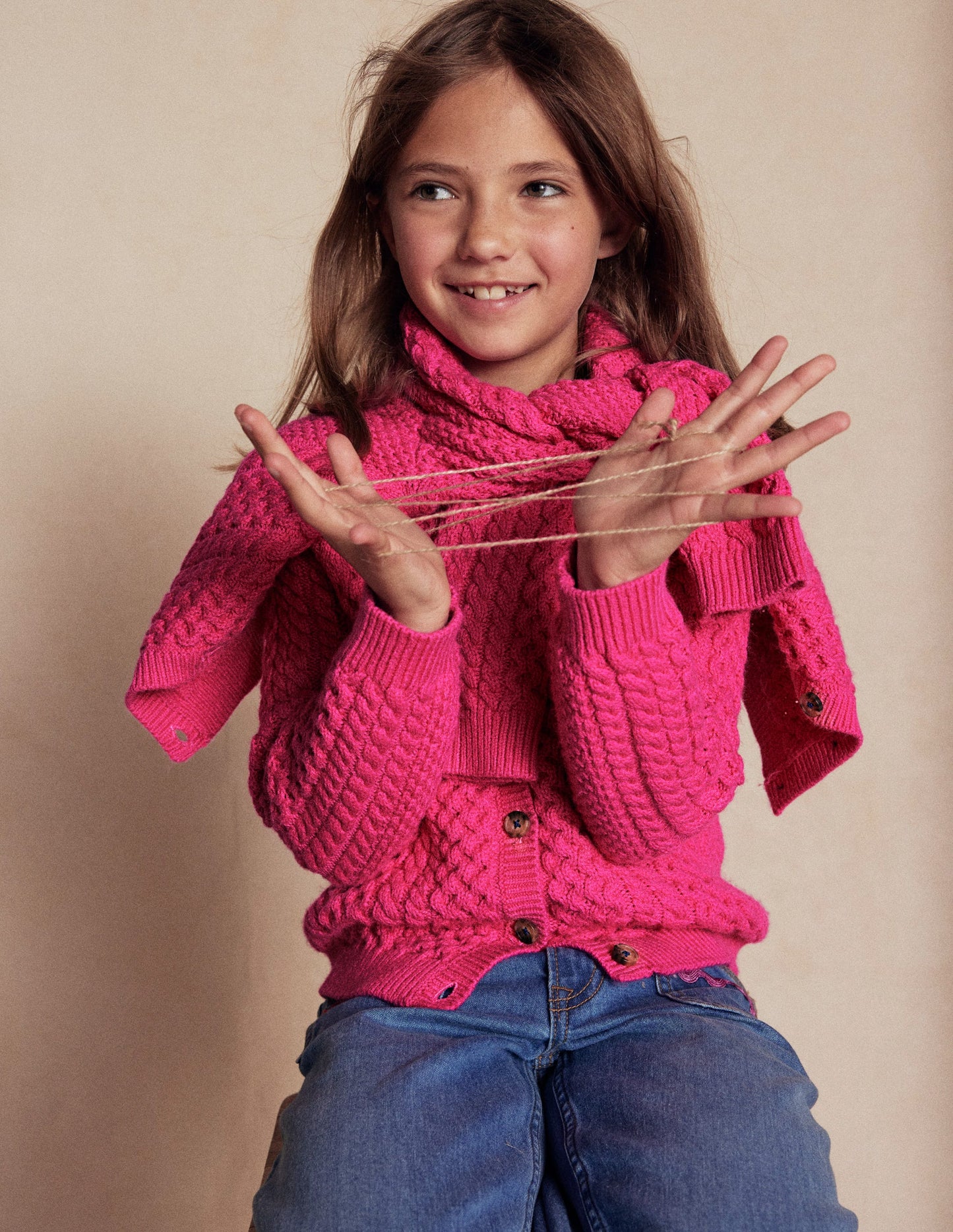 Cable Cardigan-Raspberry Pink