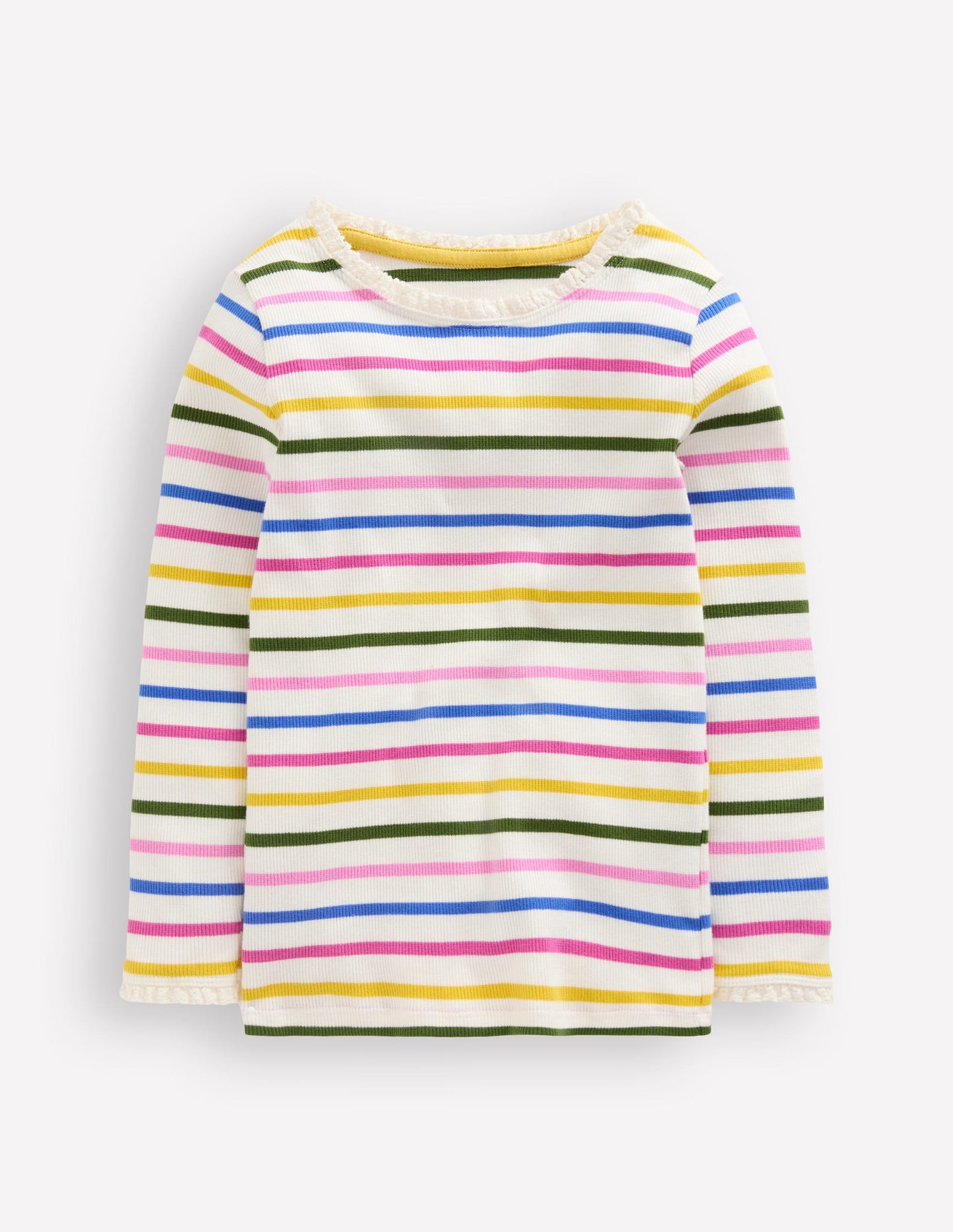 Ribbed Long Sleeve T-shirt-Rainbow Stripe