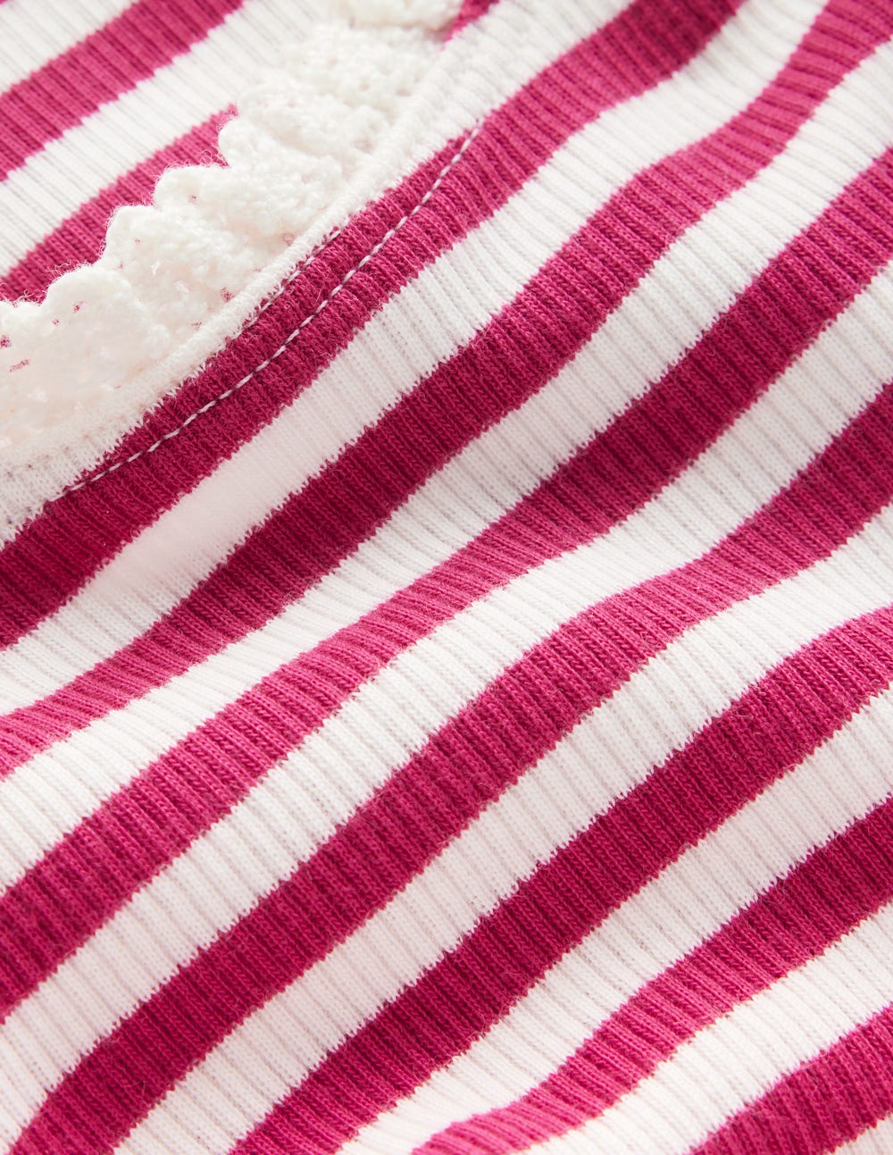 Ribbed Long Sleeve T-shirt-Cherry Jam/Soft Ivory Stripe