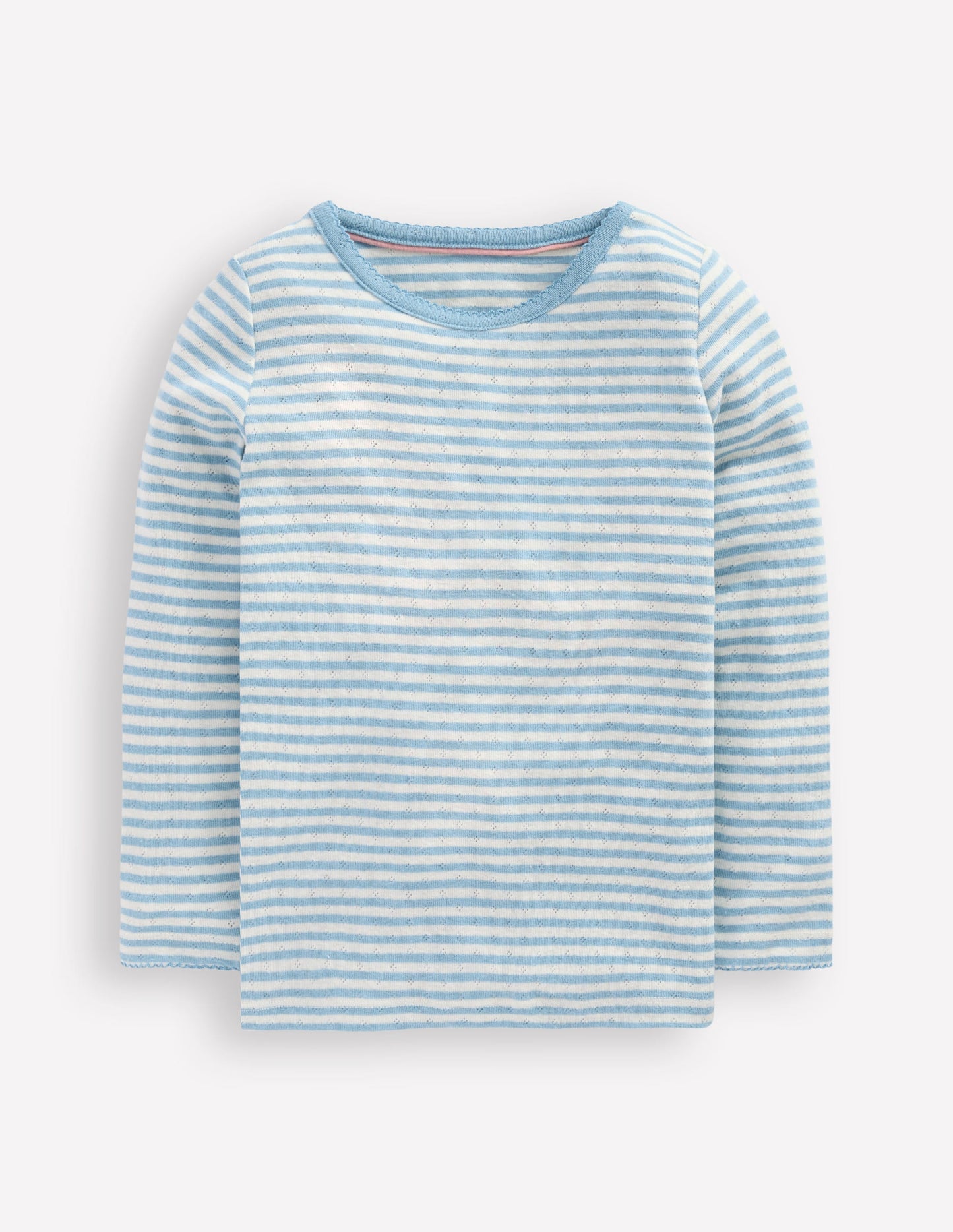 Long Sleeve Pointelle Top-Vintage Blue Stripe