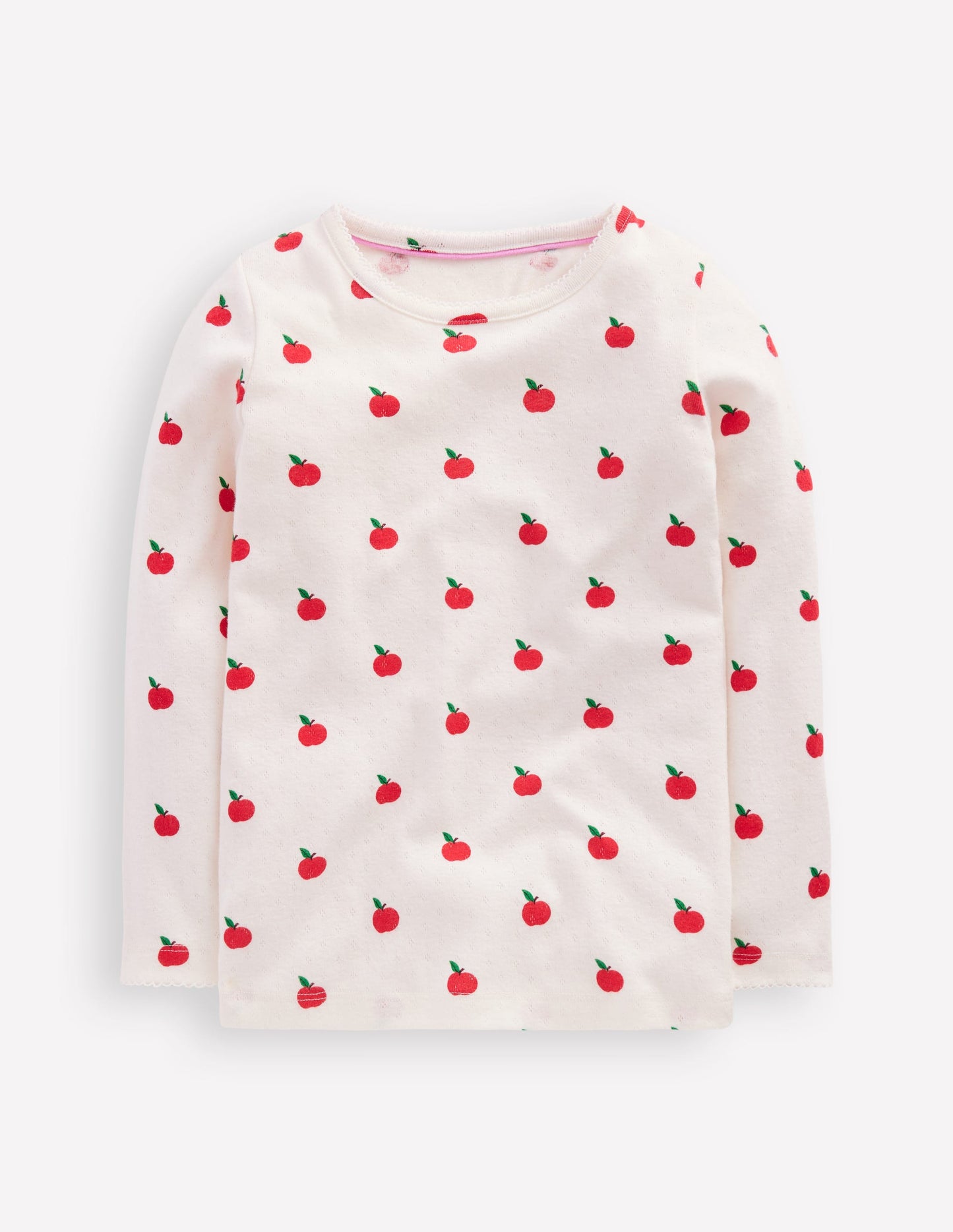 Long Sleeve Pointelle Top-Soft Ivory Little Apples