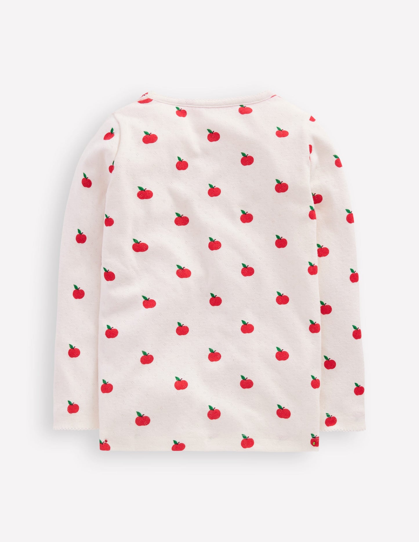 Long Sleeve Pointelle Top-Soft Ivory Little Apples
