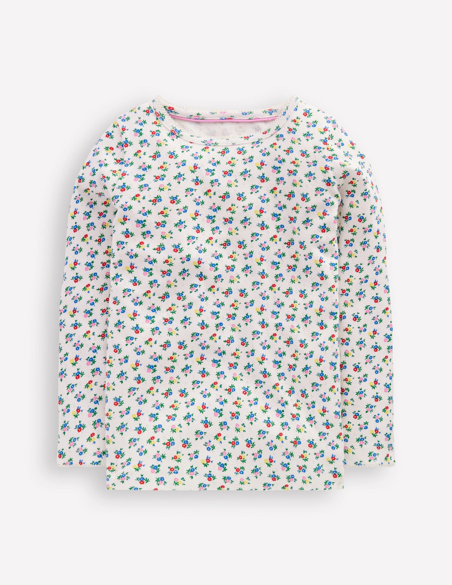 Long Sleeve Pointelle Top-Soft Ivory Ditsy