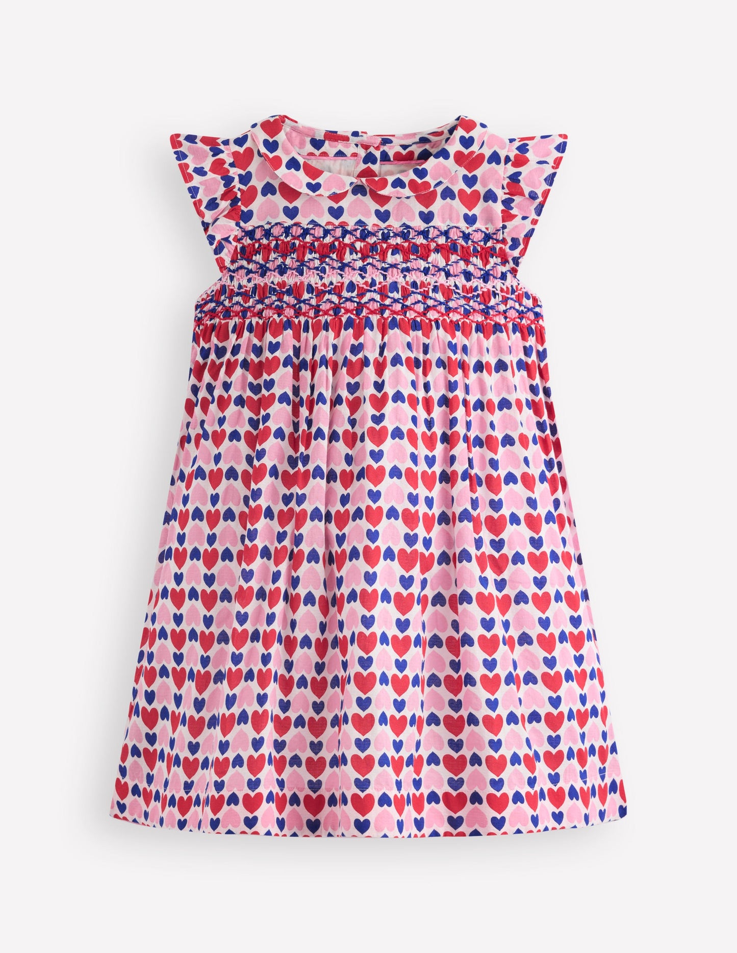 Adeline Smocked Dress-Poppy Red Geo Heart