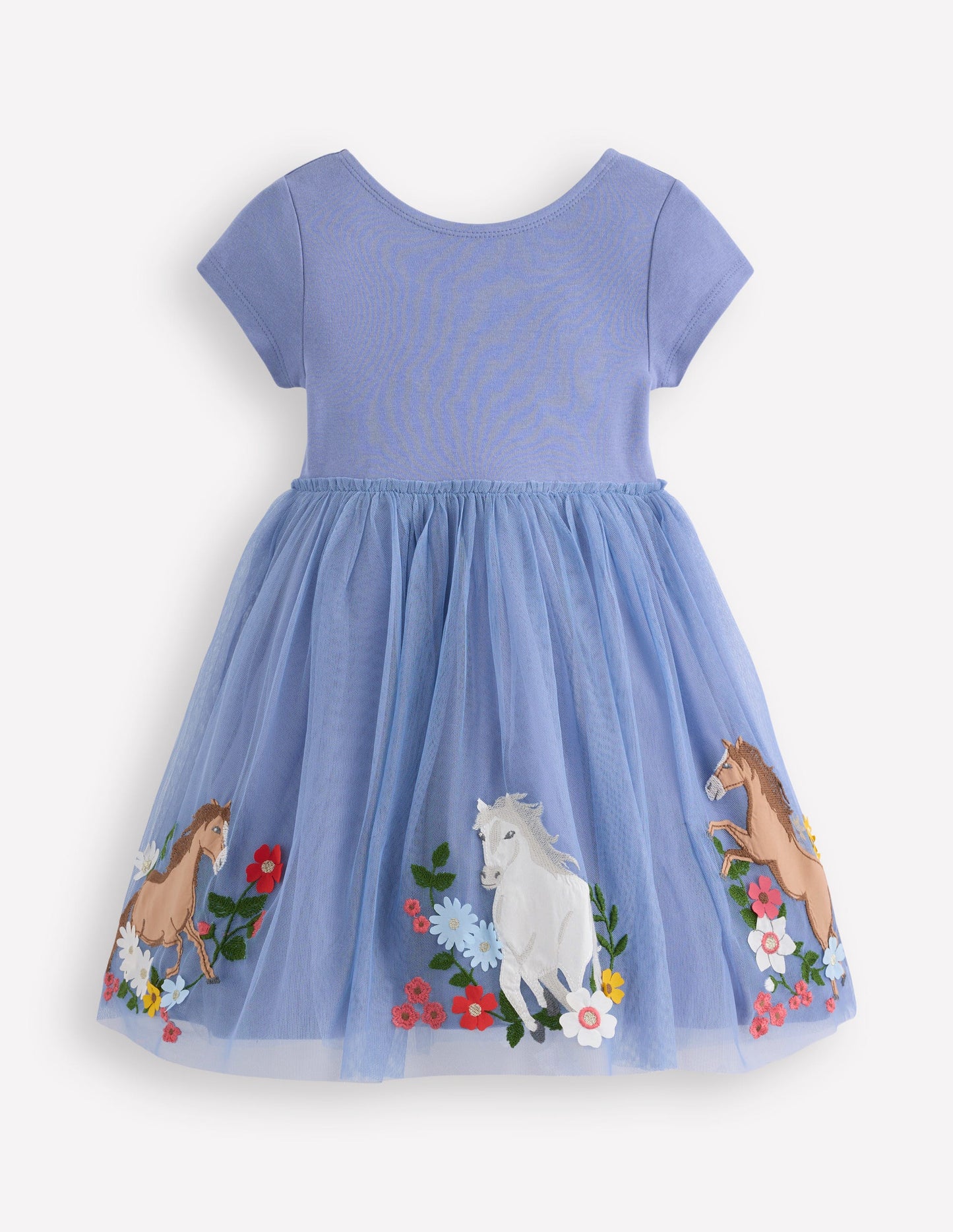 Ami Applique Tulle Dress-Pale Blue Horses
