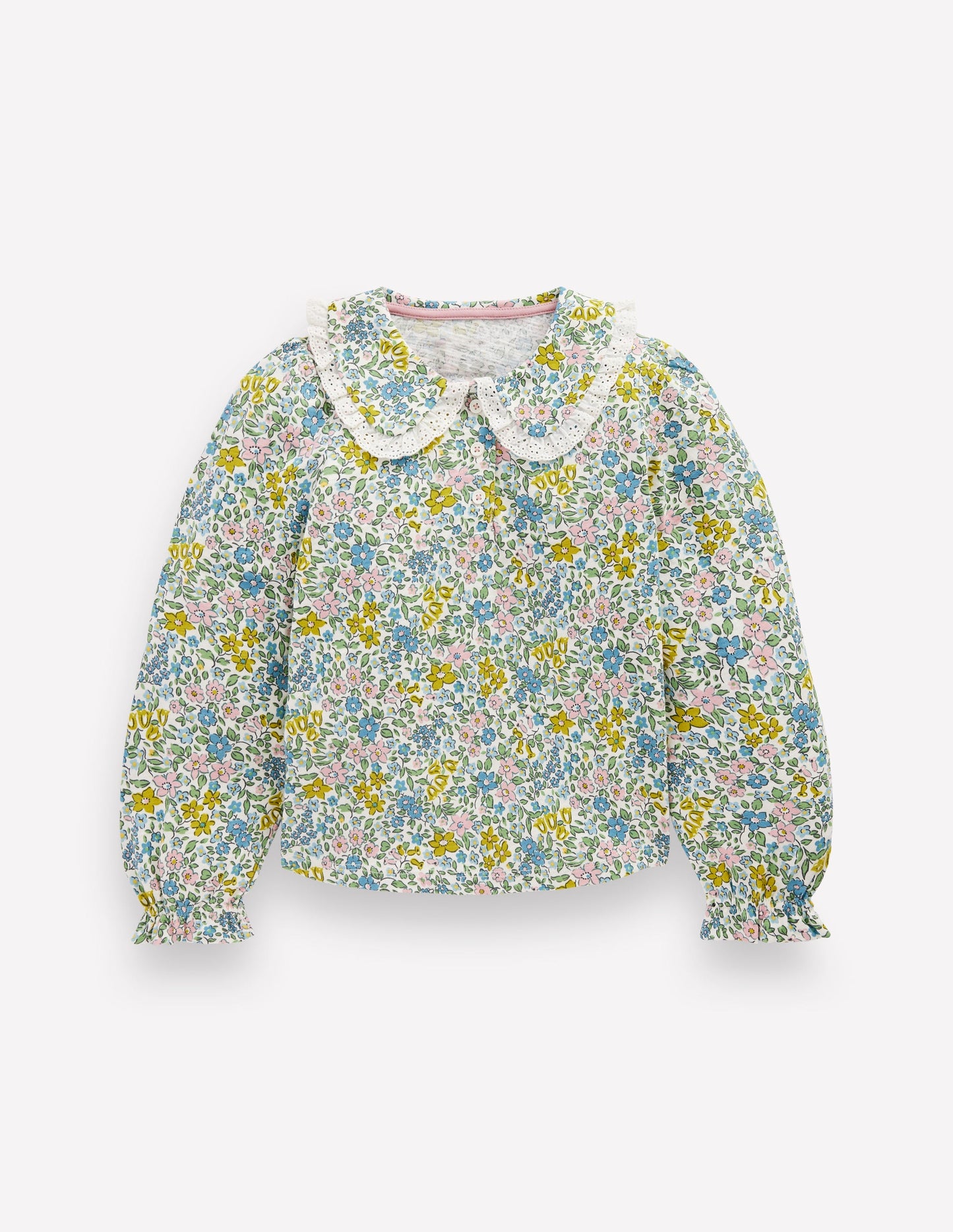 Collared Slub Top-Pear Green Flowerbed
