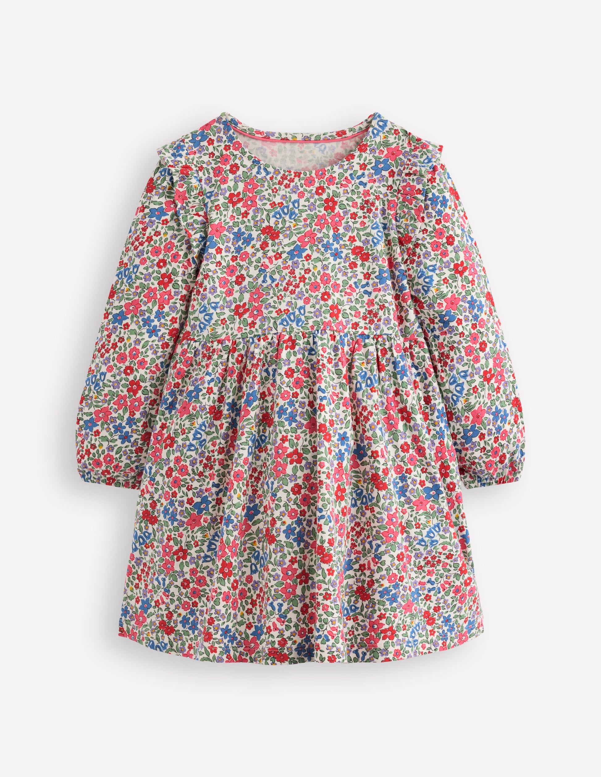Posie Long Sleeve Jersey Dress-Rose Pink Flowerbed-4