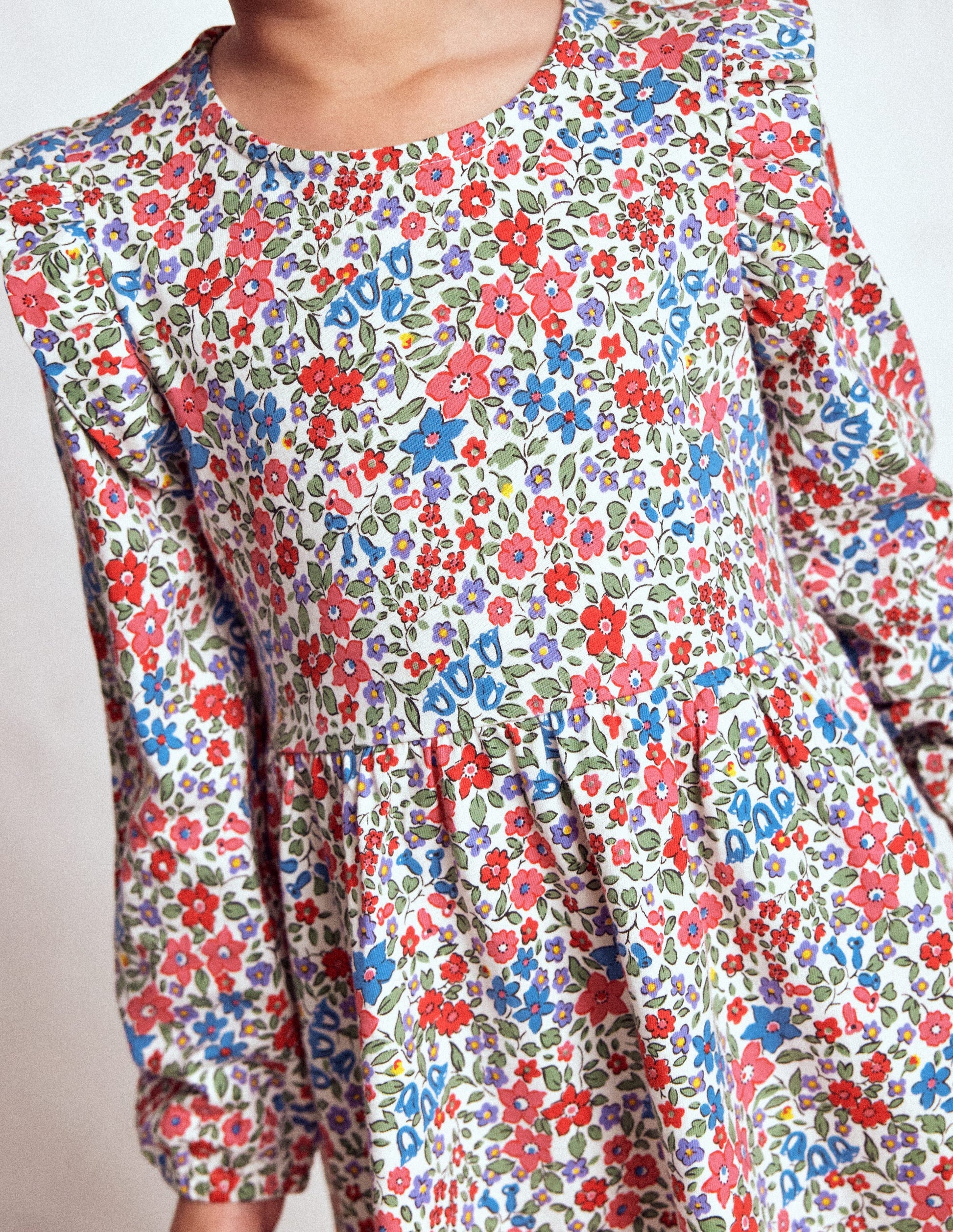 Posie Long Sleeve Jersey Dress-Rose Pink Flowerbed-2