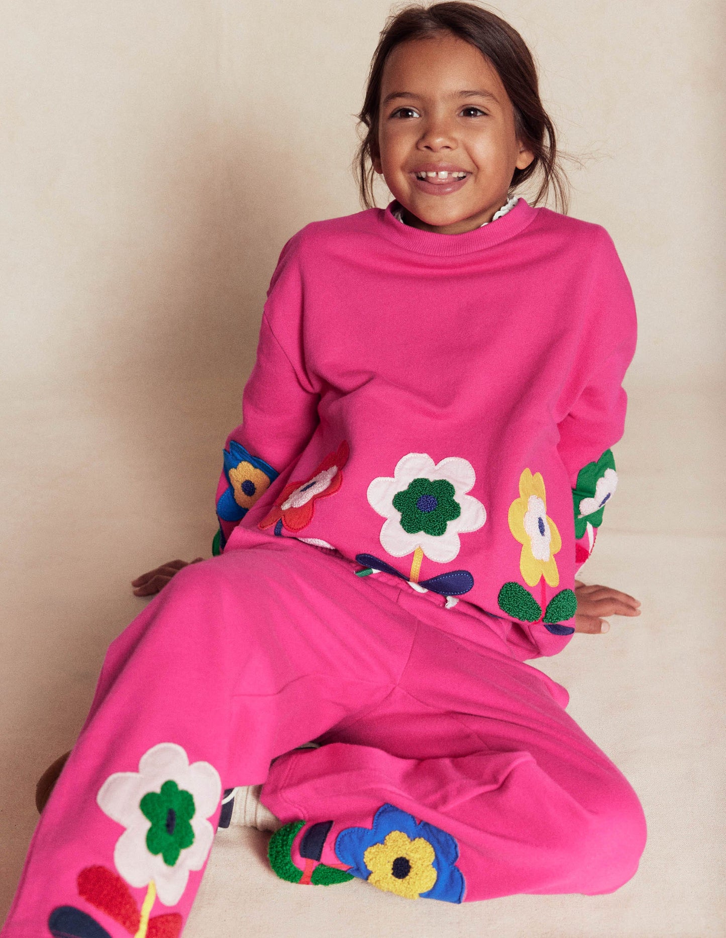 Bobbie Appliqué Sweatshirt-Raspberry Pink Flowers