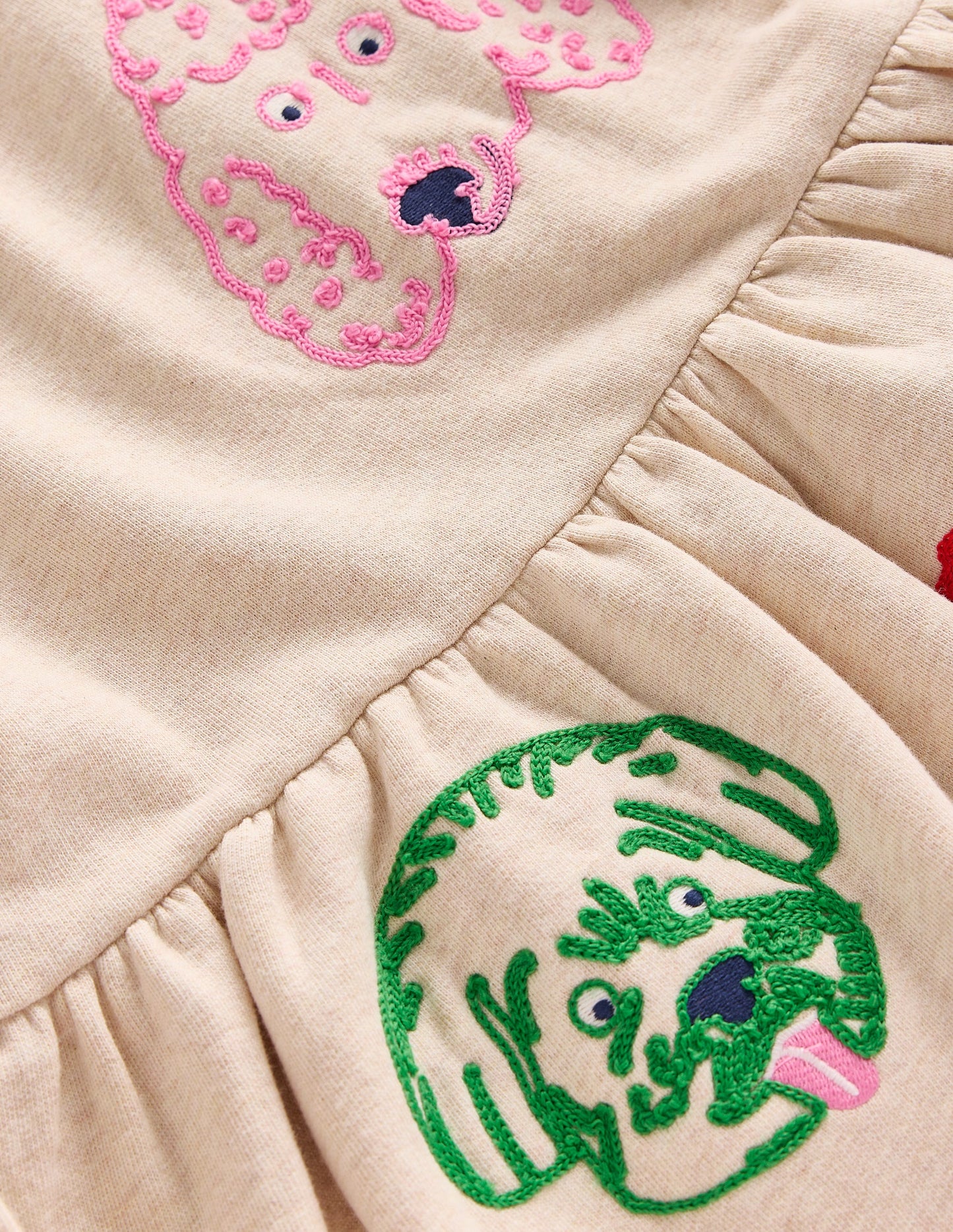Applique Sweatshirt Dress-Oatmeal Dog faces