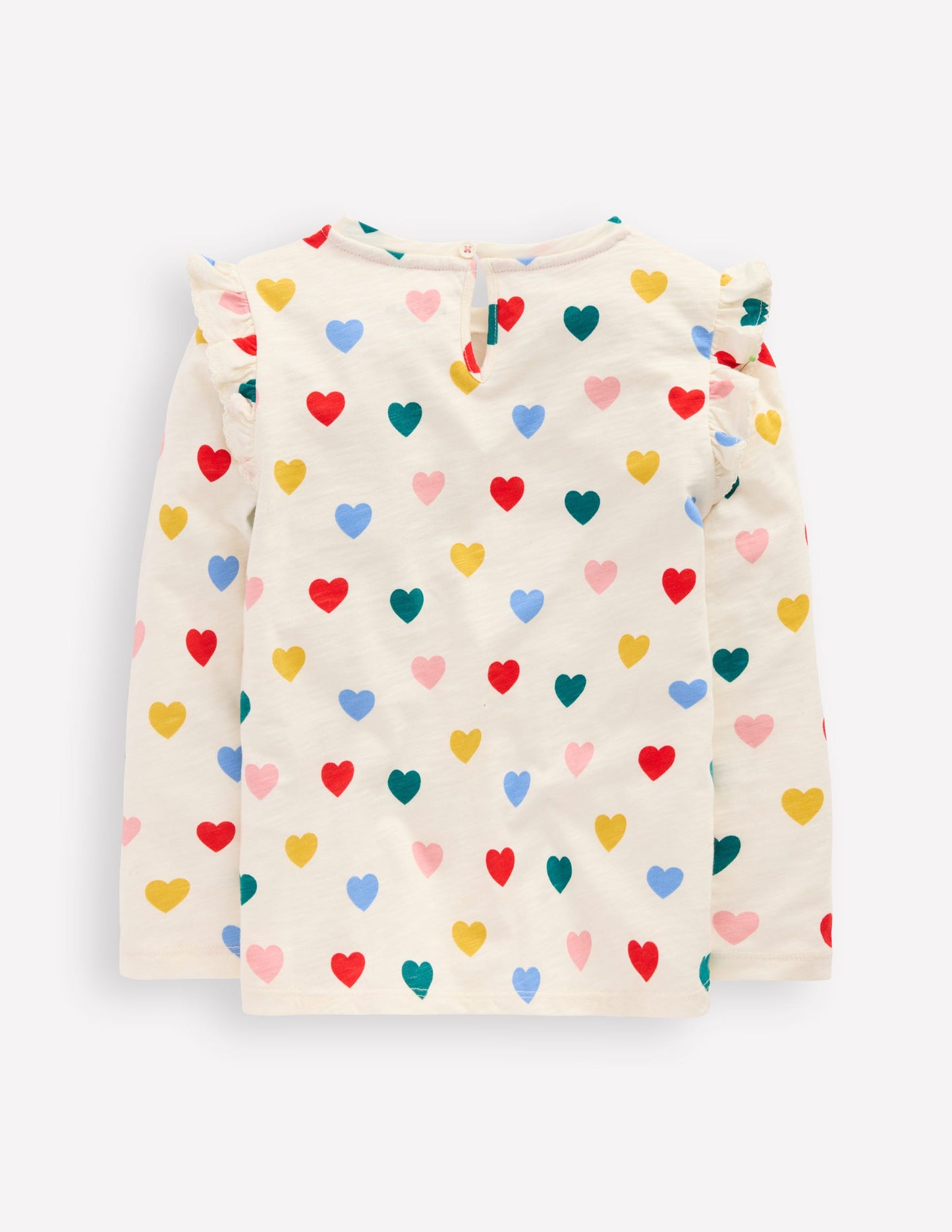 Frill Sleeve Slub Top-Rainbow Hearts