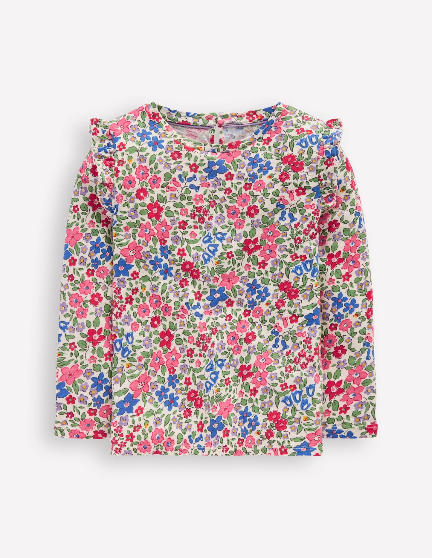 Frill Sleeve Slub Top-Rose Pink Flowerbed