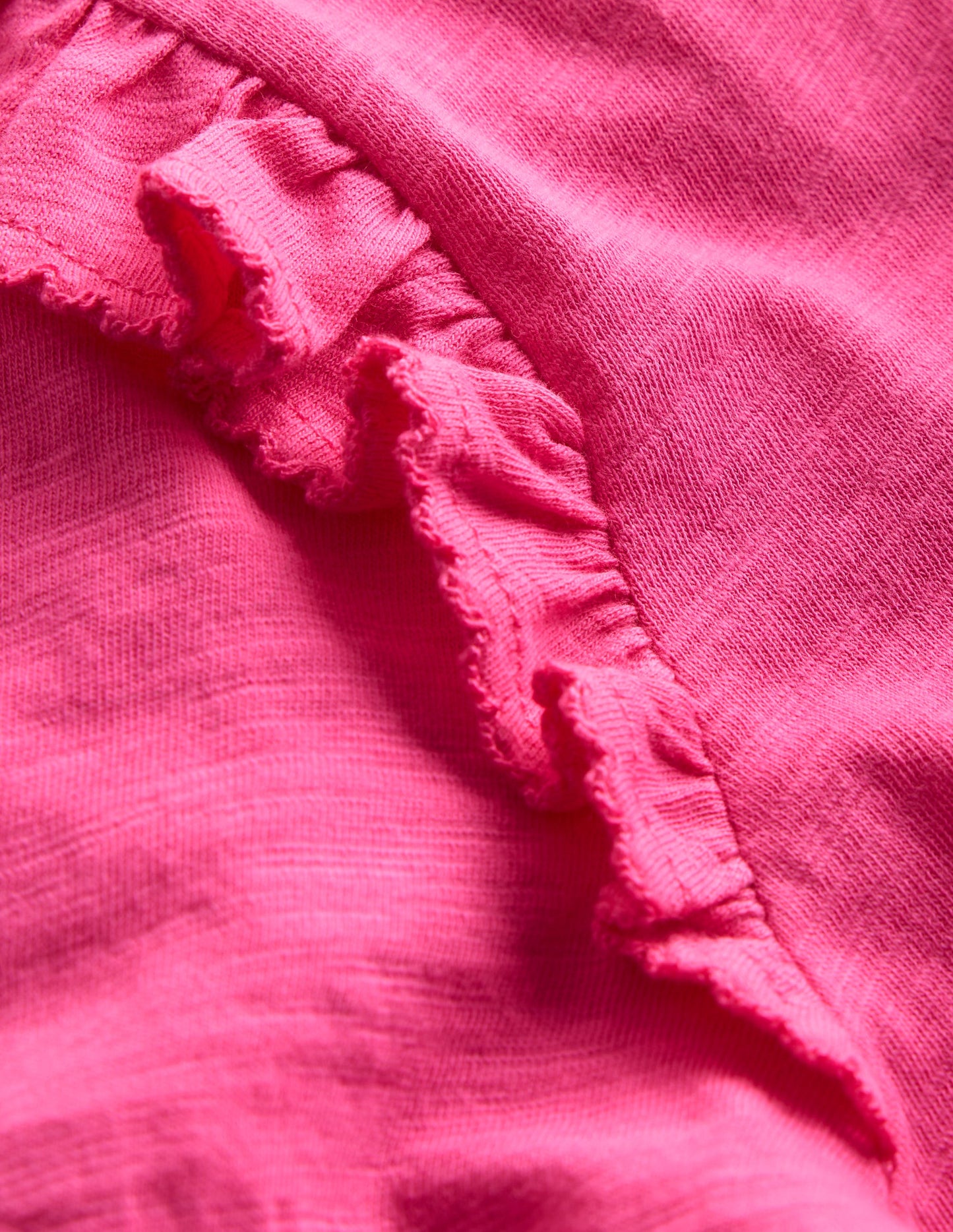 Frill Sleeve Slub Top-Sorbet Pink