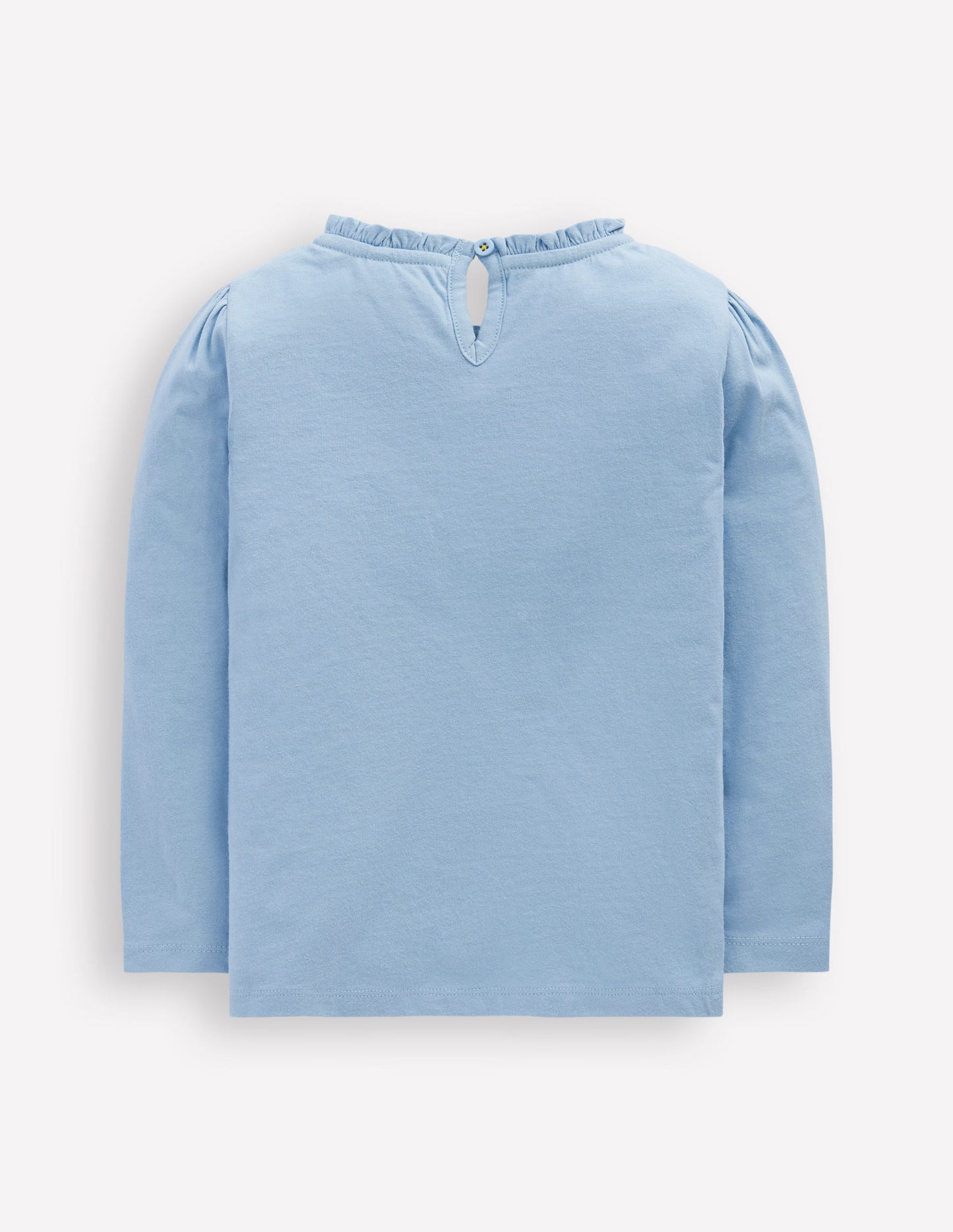 Frill Neck Appliqué T-shirt-Glacier Blue Flowers