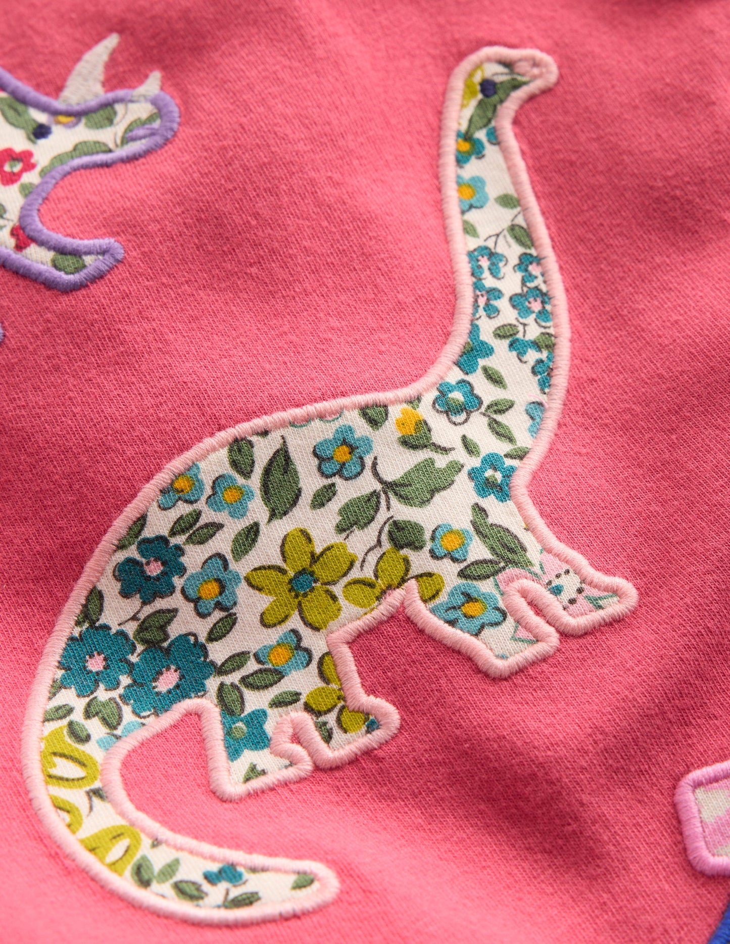 Frill Neck Appliqué T-shirt-Rose Pink Dinosaurs
