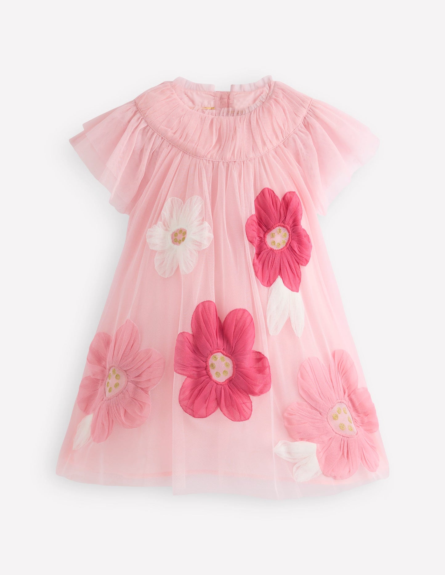 Appliqué Tulle Dress-Chalk Pink Flower