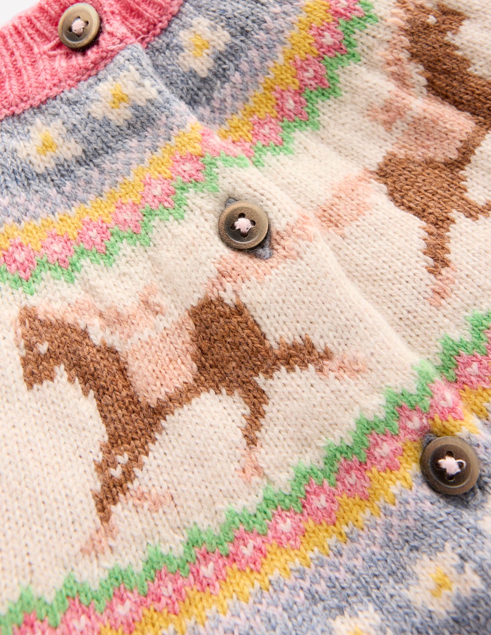 Edie Fair Isle Cardigan-Glacier Blue Marl Horses