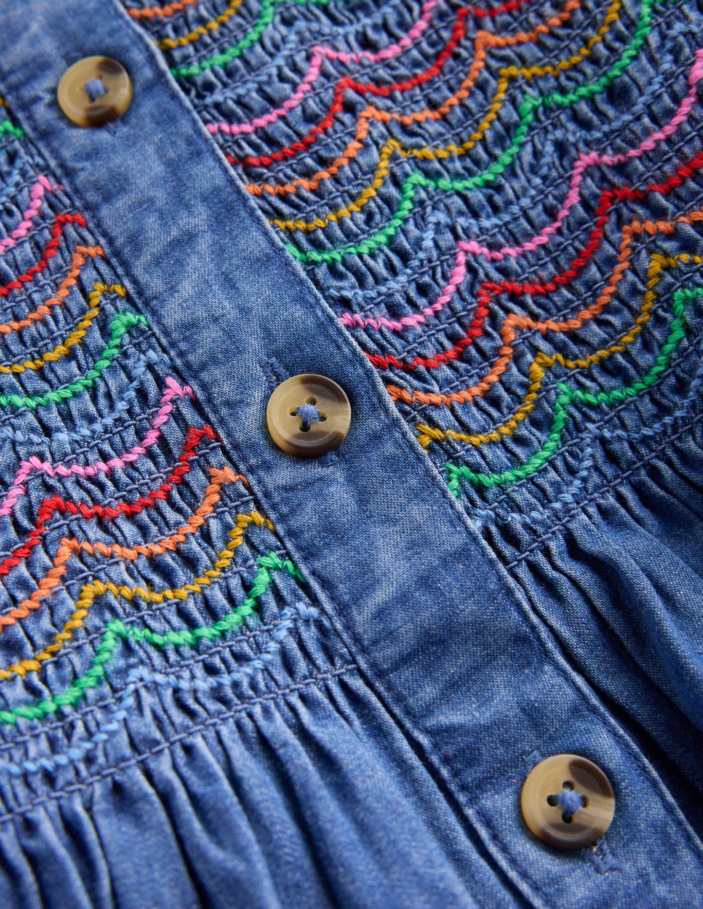 Suki Long Sleeve Smocked Dress-Mid Vintage Denim