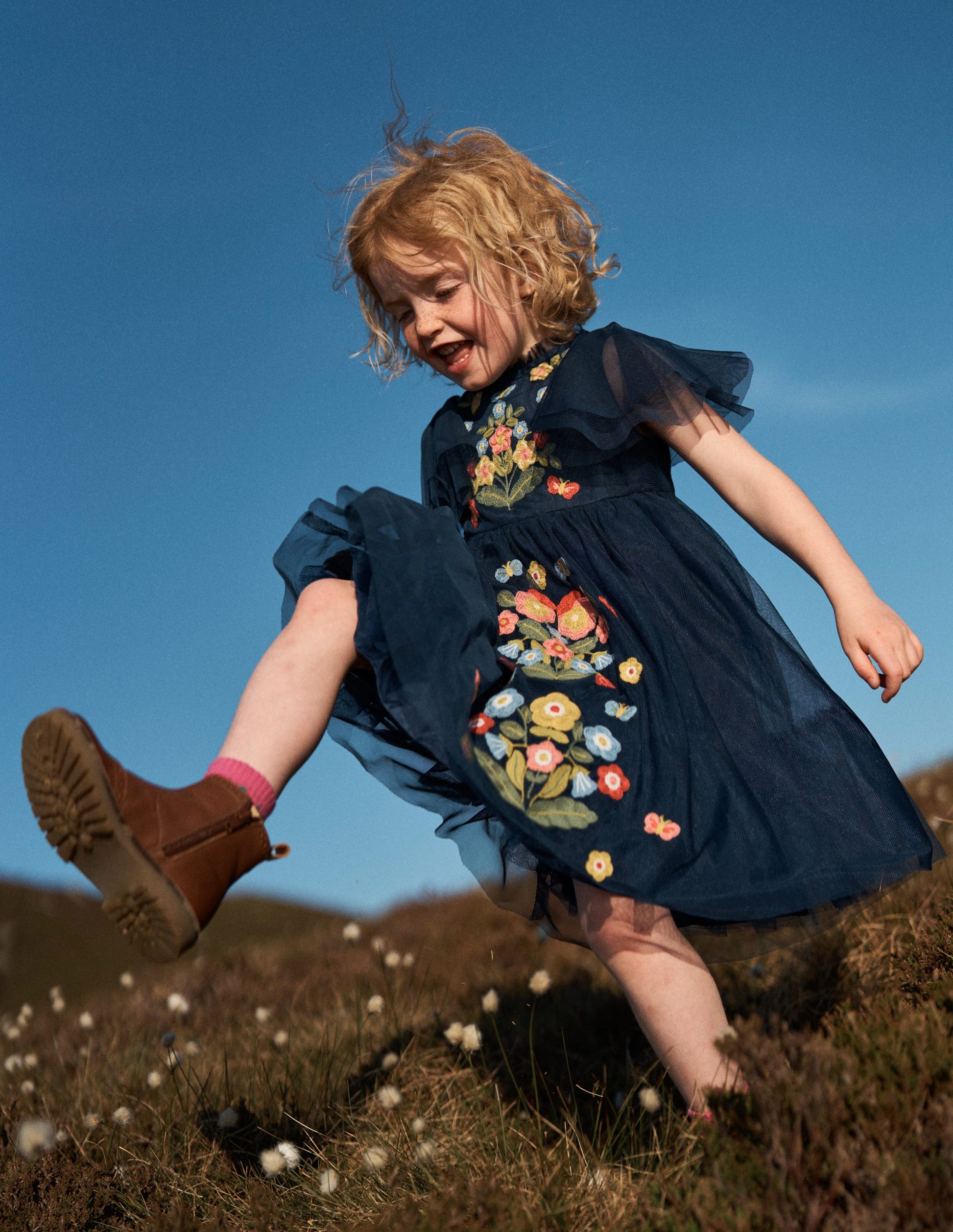 Embroidered Tulle Dress-College Navy-1