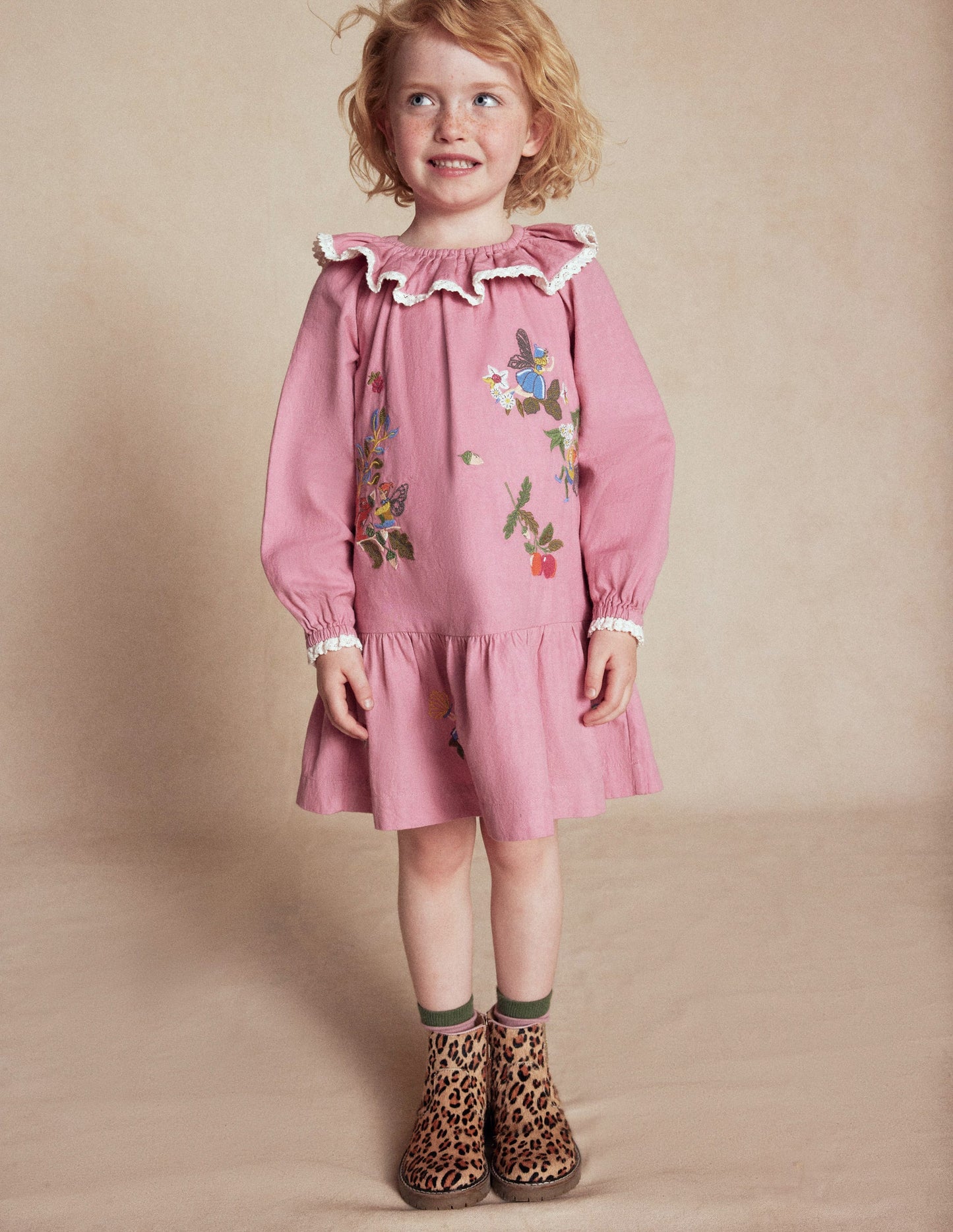 Lace Trim Woven Dress-Rose Pink Fairies