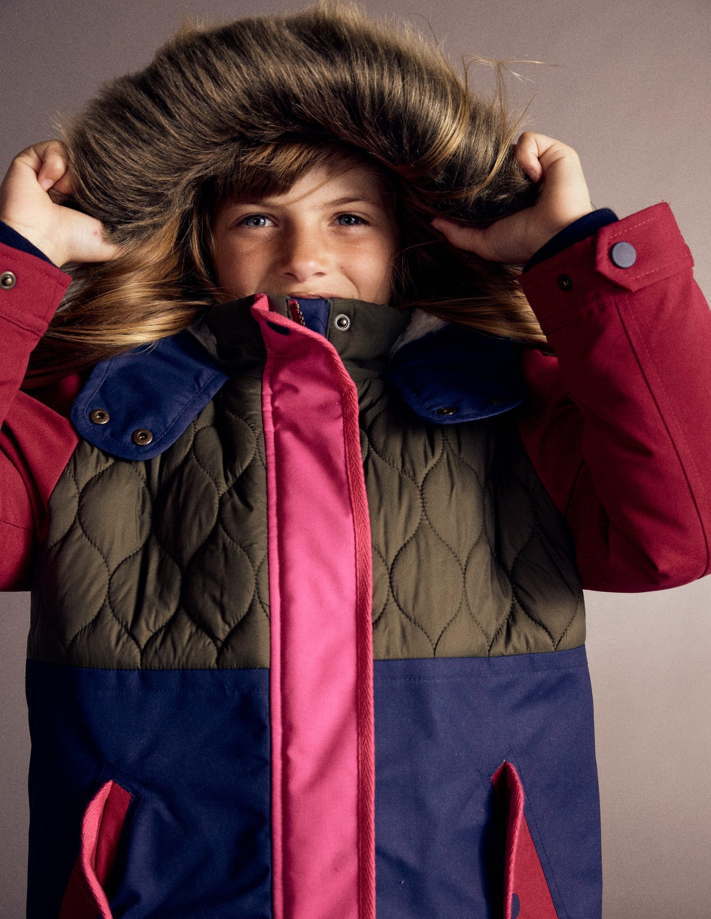 Joni Quilted Parka Coat-Multi Colourblock