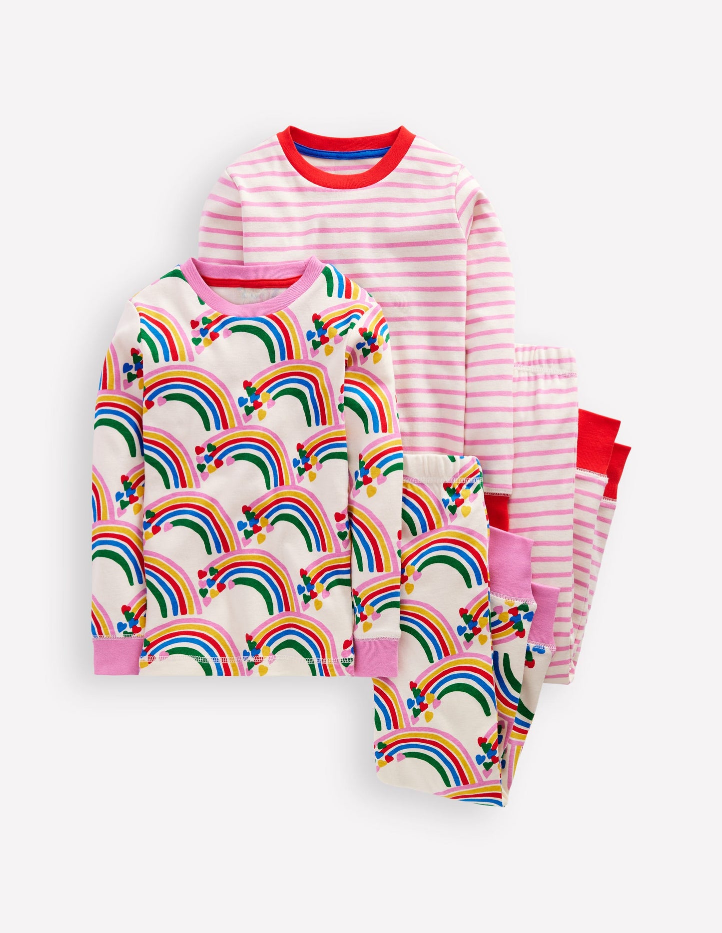 Twin Pack Snug Pyjamas-Oatmeal Marl Rainbow Hearts