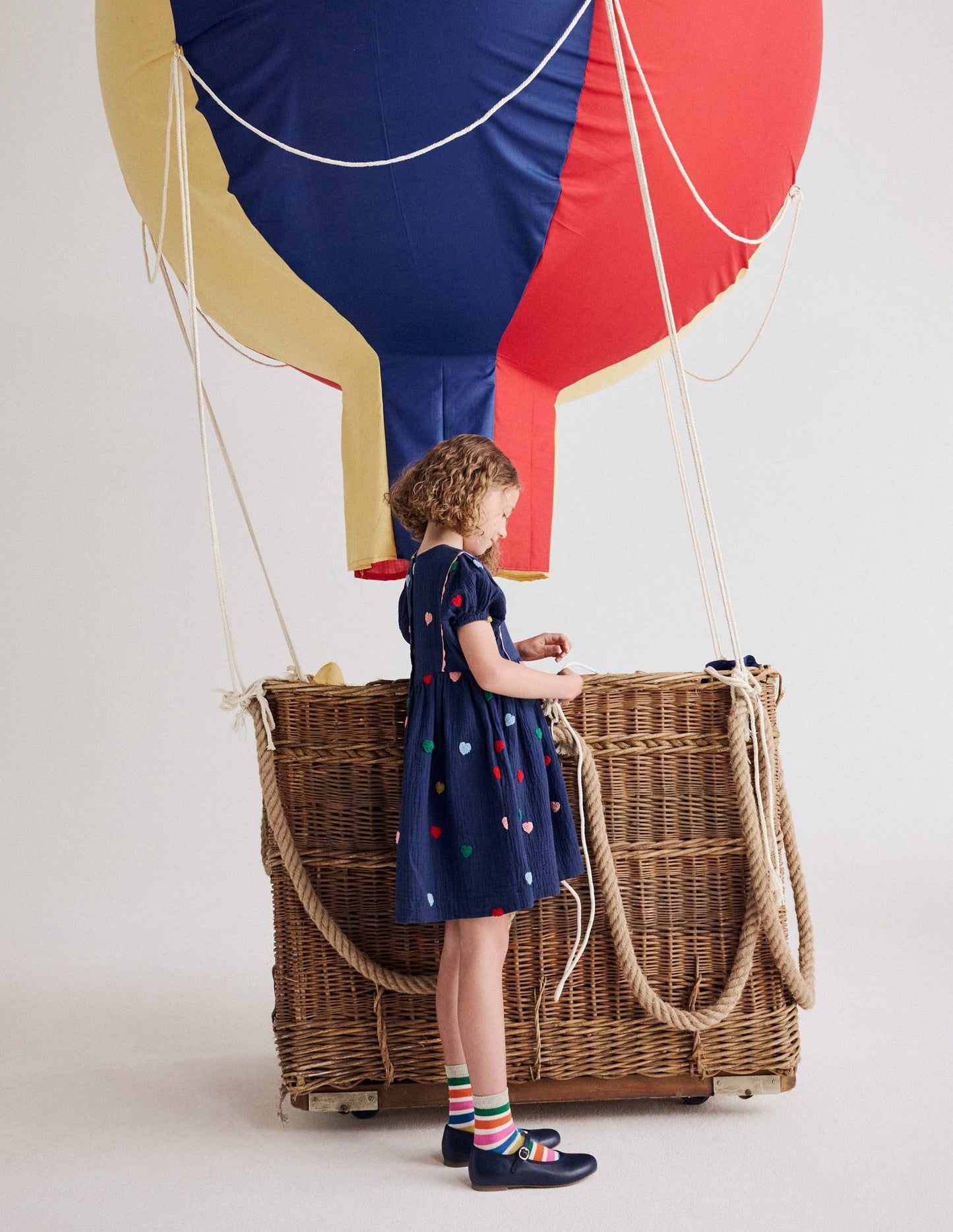 Puff Sleeve Double Cloth Dress-Starboard Blue Hearts