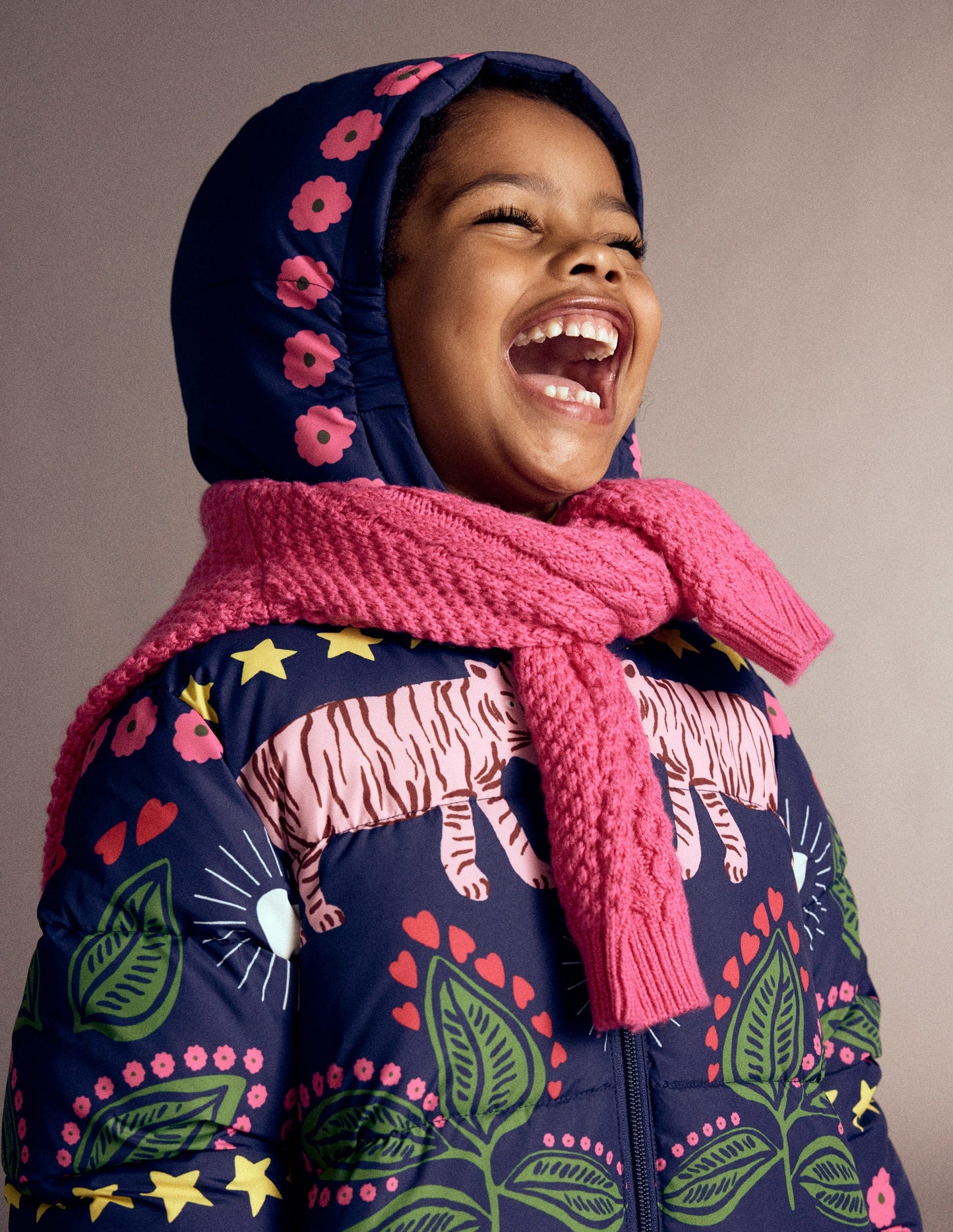 Fun Padded Coat-College Navy Tiger Stripe