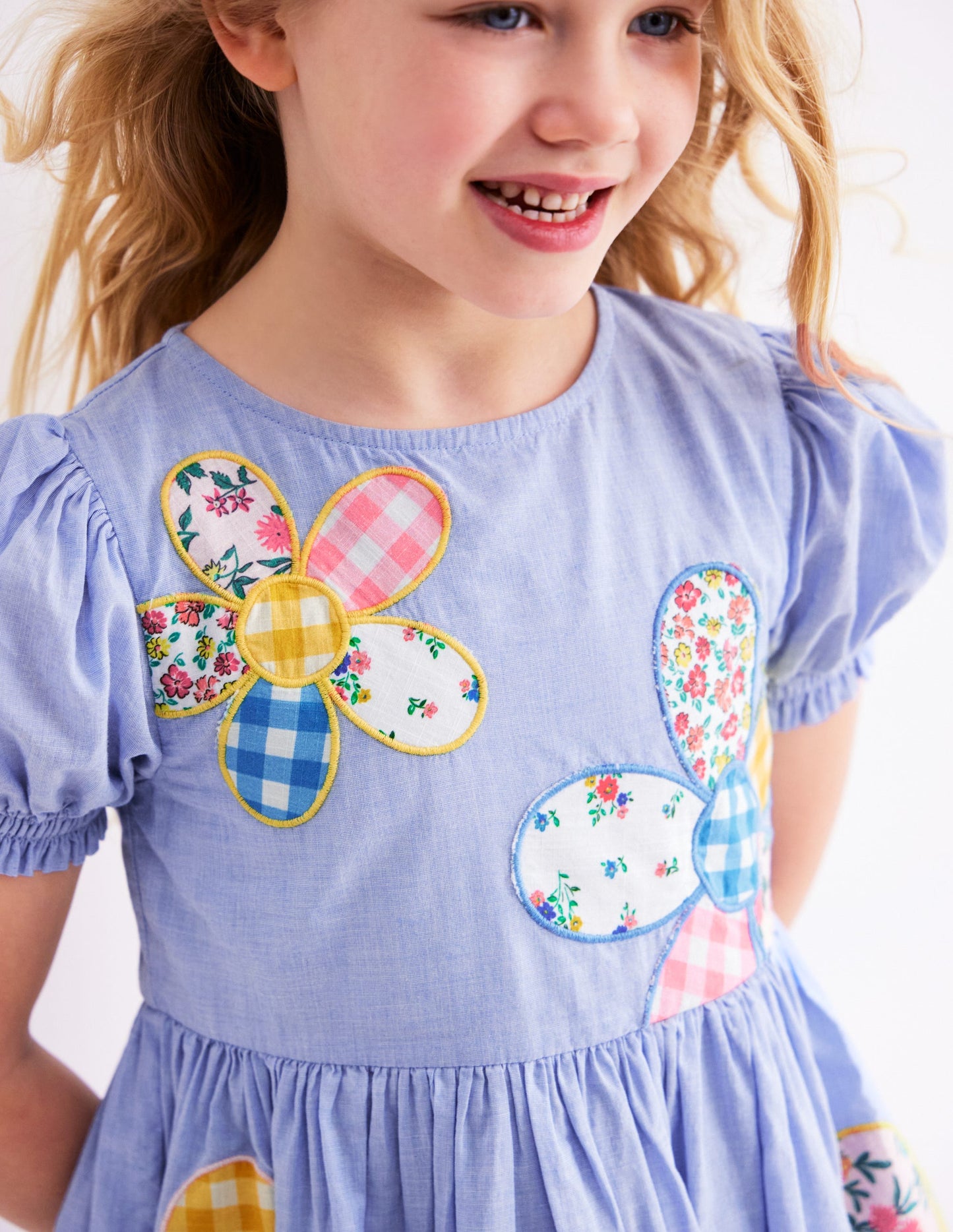 Madeline Woven Dress-Floral Patchwork Applique