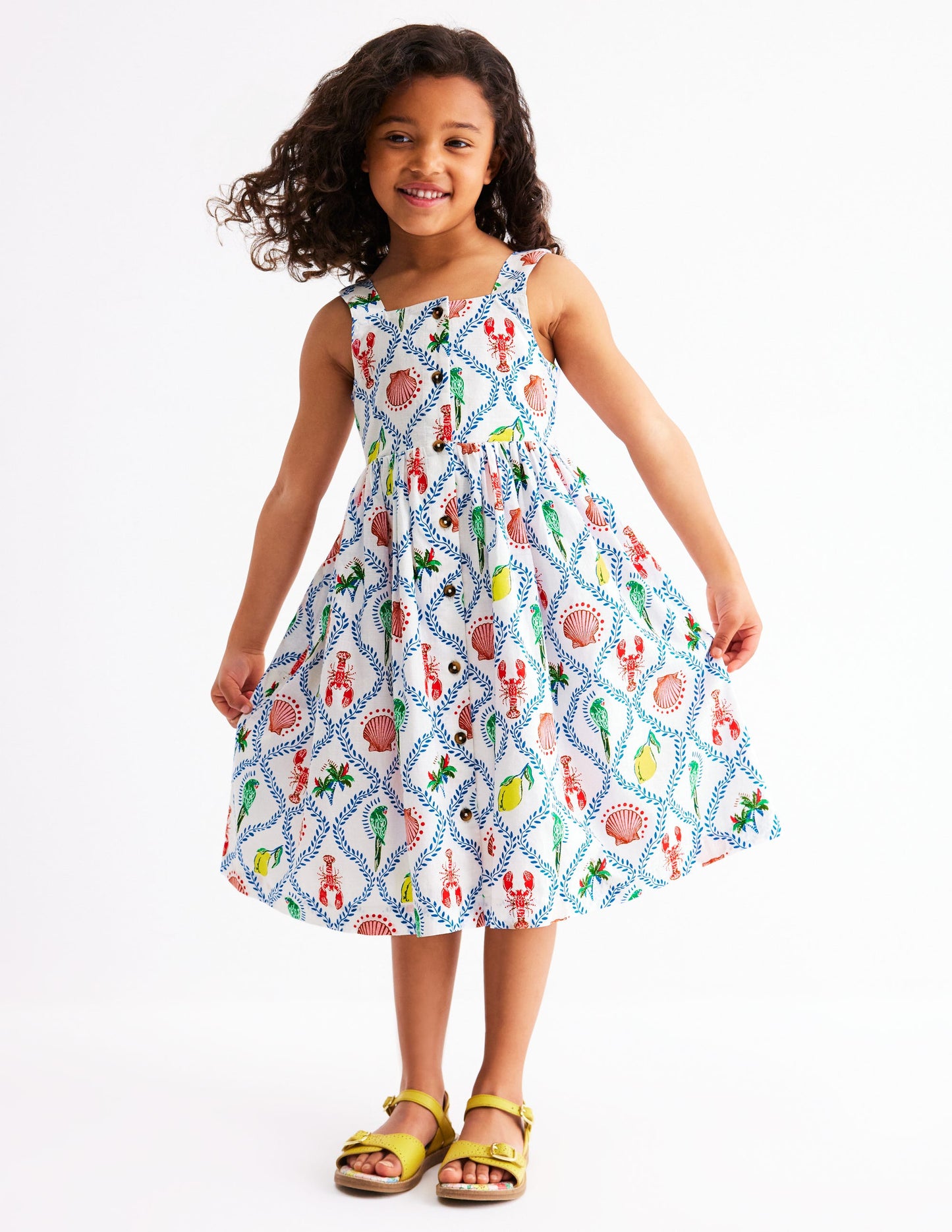Remy Button Through Dress-Multi Holiday Tile