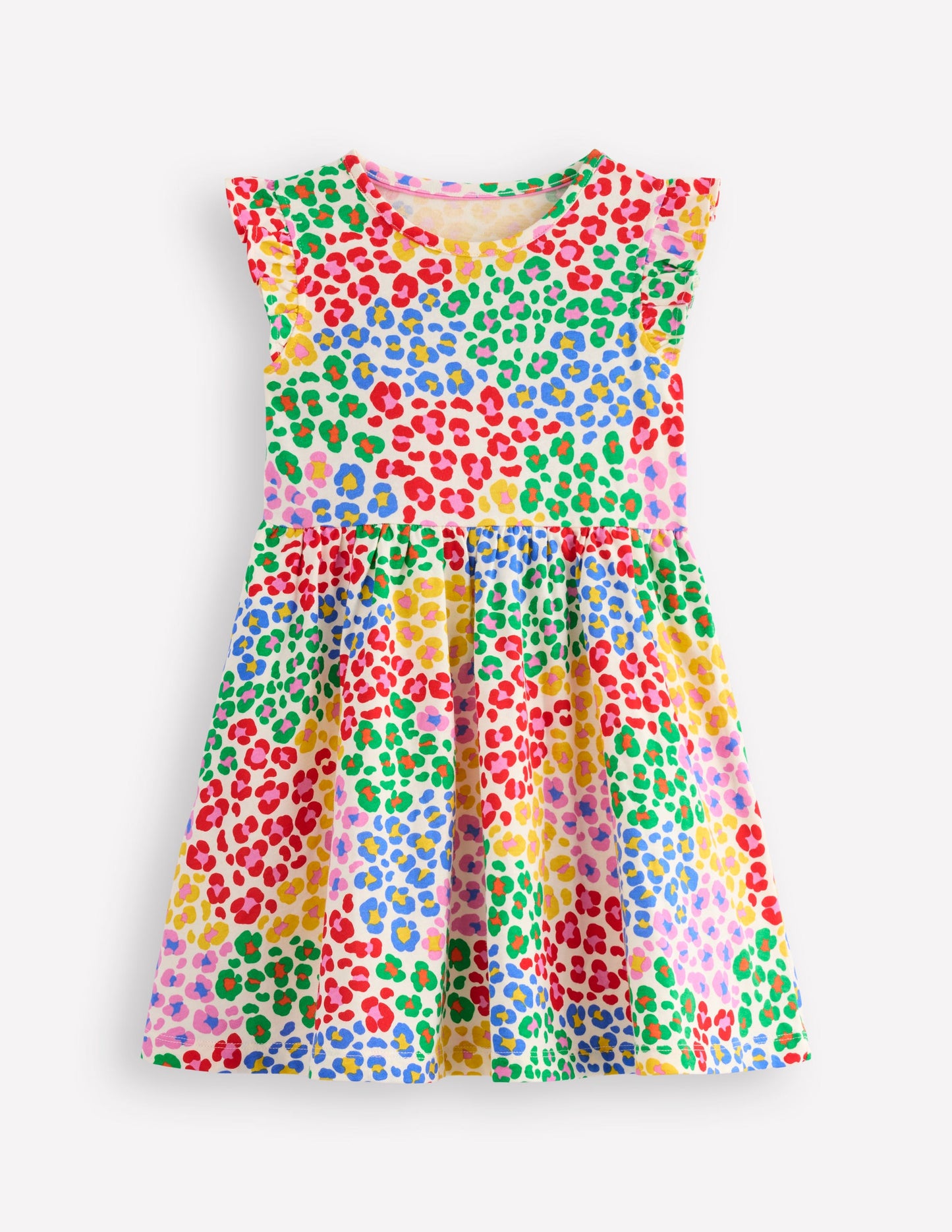 Posie Frill Sleeve Dress-Multi Rainbow Leopard