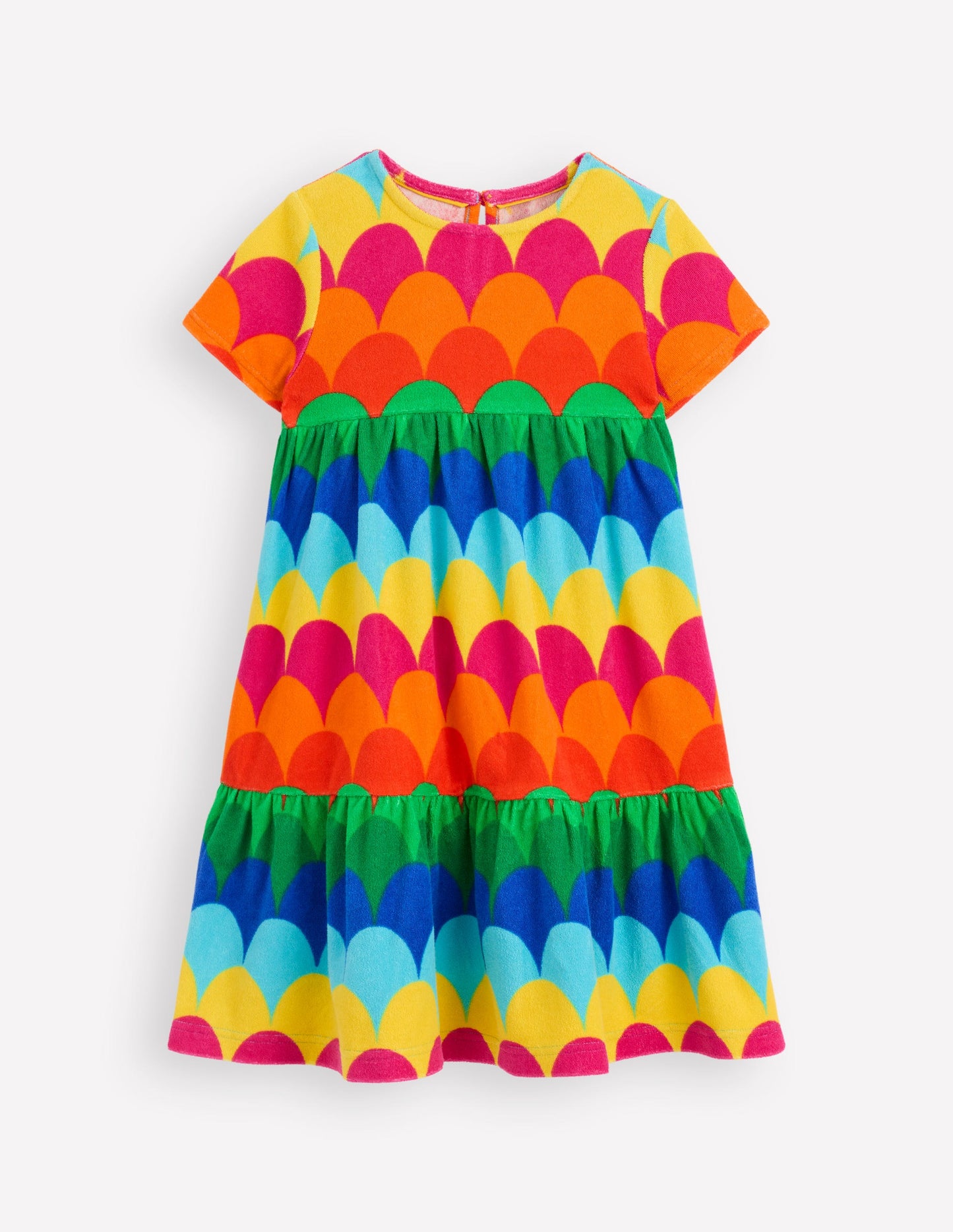 Ariel Twirly Towelling Dress-Multi Scallop Stripe