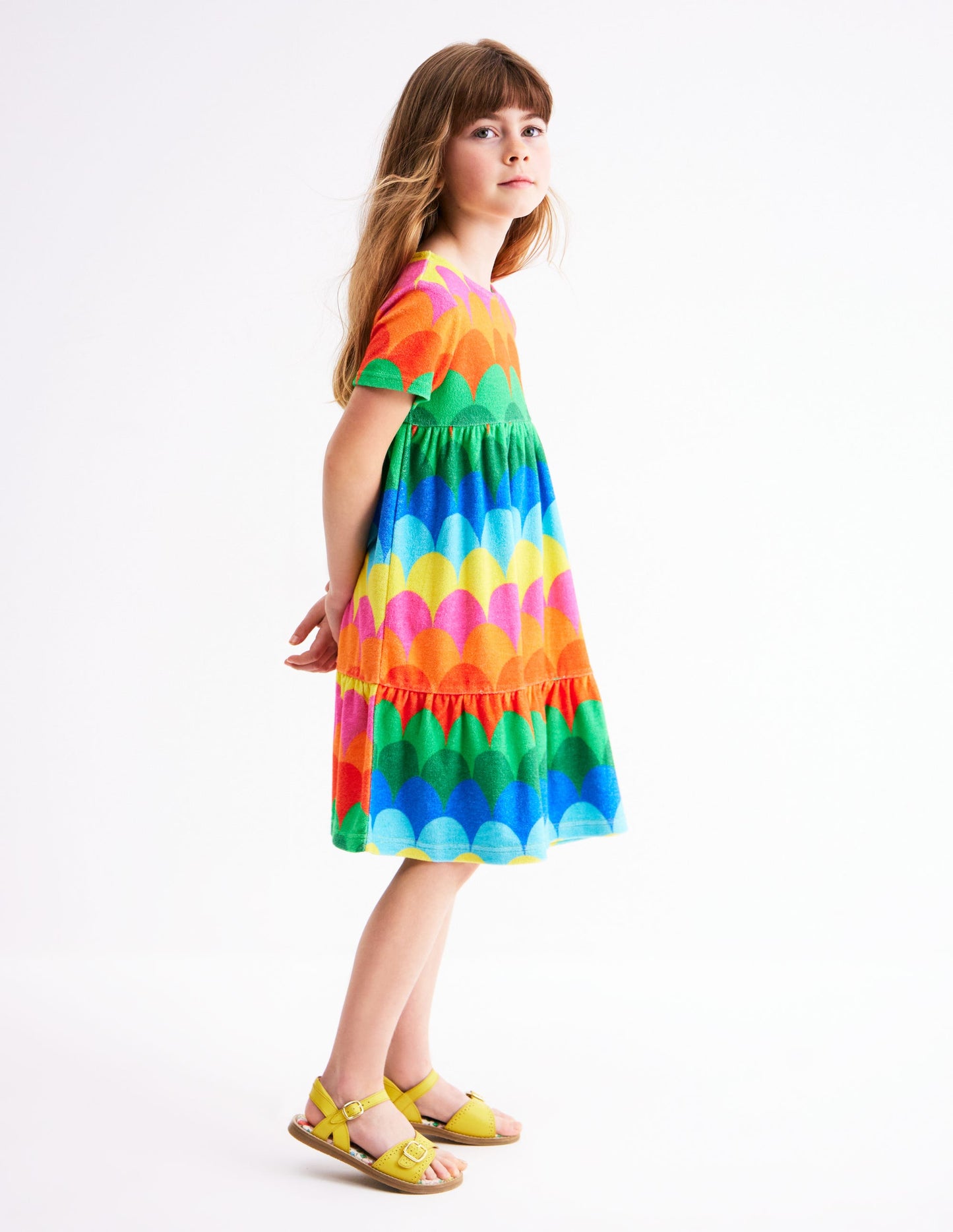 Ariel Twirly Towelling Dress-Multi Scallop Stripe