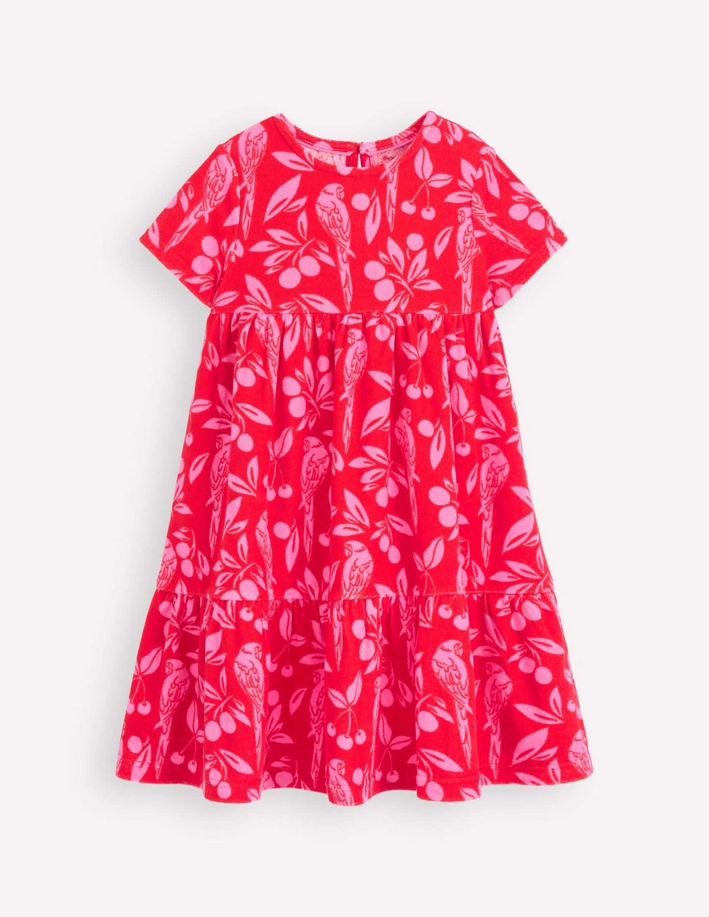 Ariel Twirly Towelling Dress-Poppy Red Parrot Palm