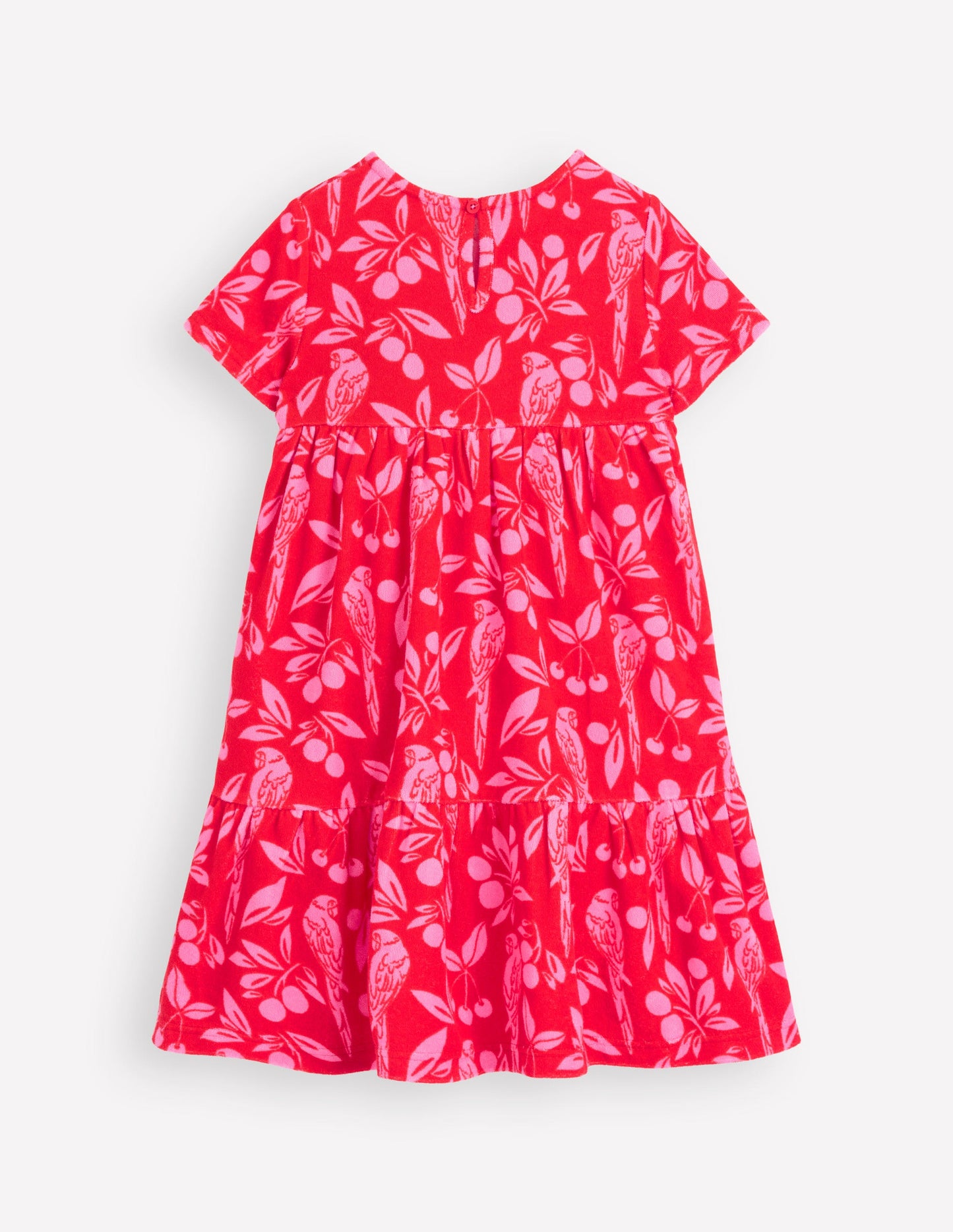 Ariel Twirly Towelling Dress-Poppy Red Parrot Palm