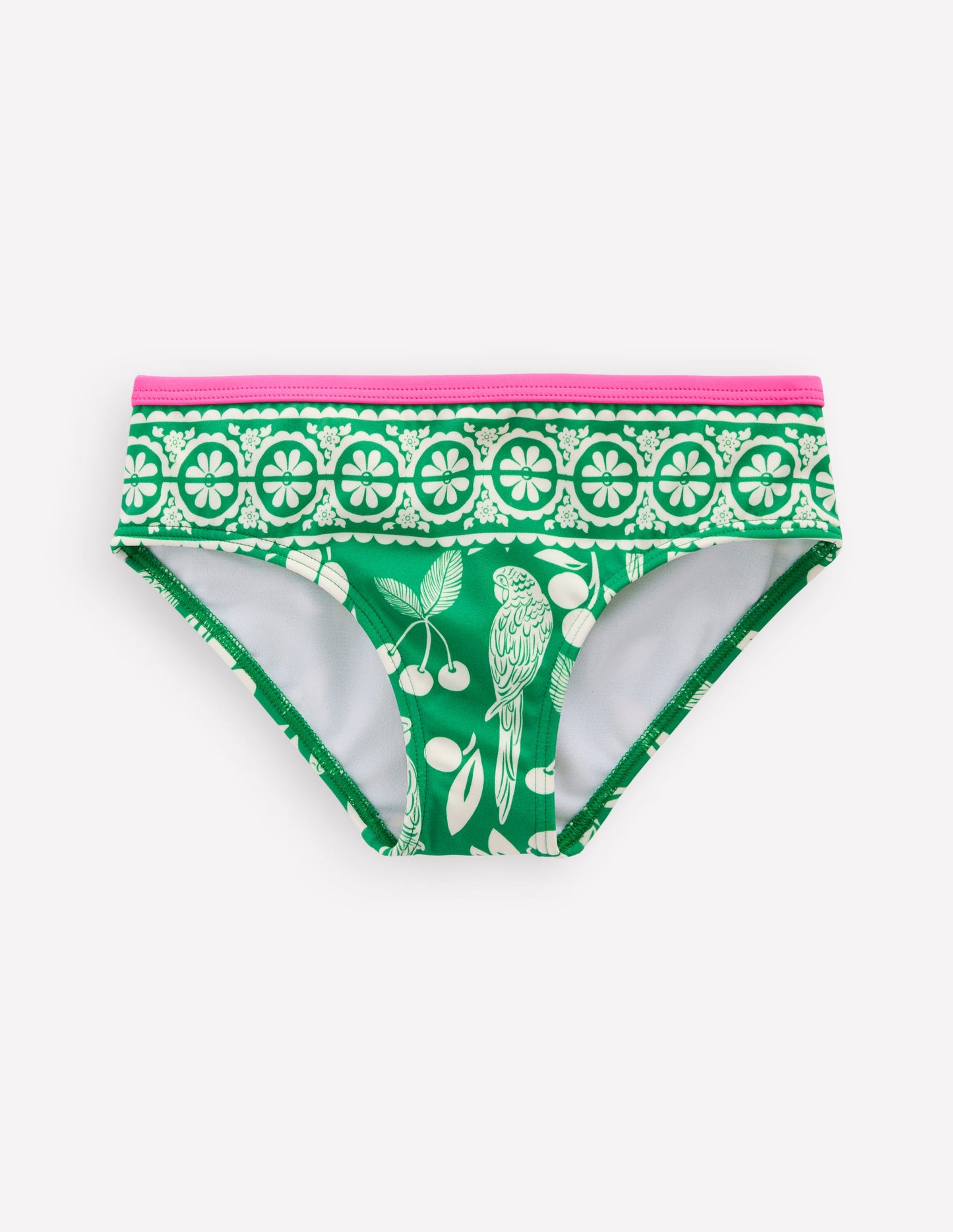 Patterned Bikini Bottoms-Rich Emerald Parrot Palm