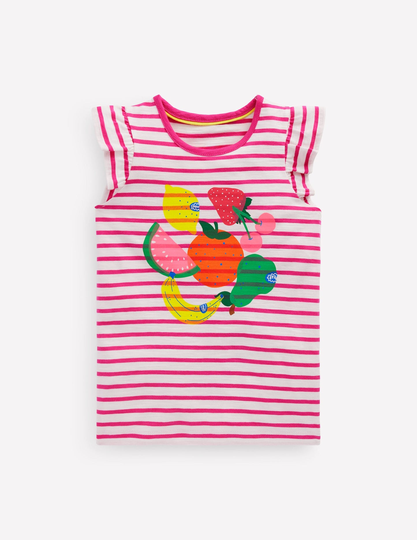 Short Sleeve Frill Logo Top-Raspberry/Soft Ivory Fruits
