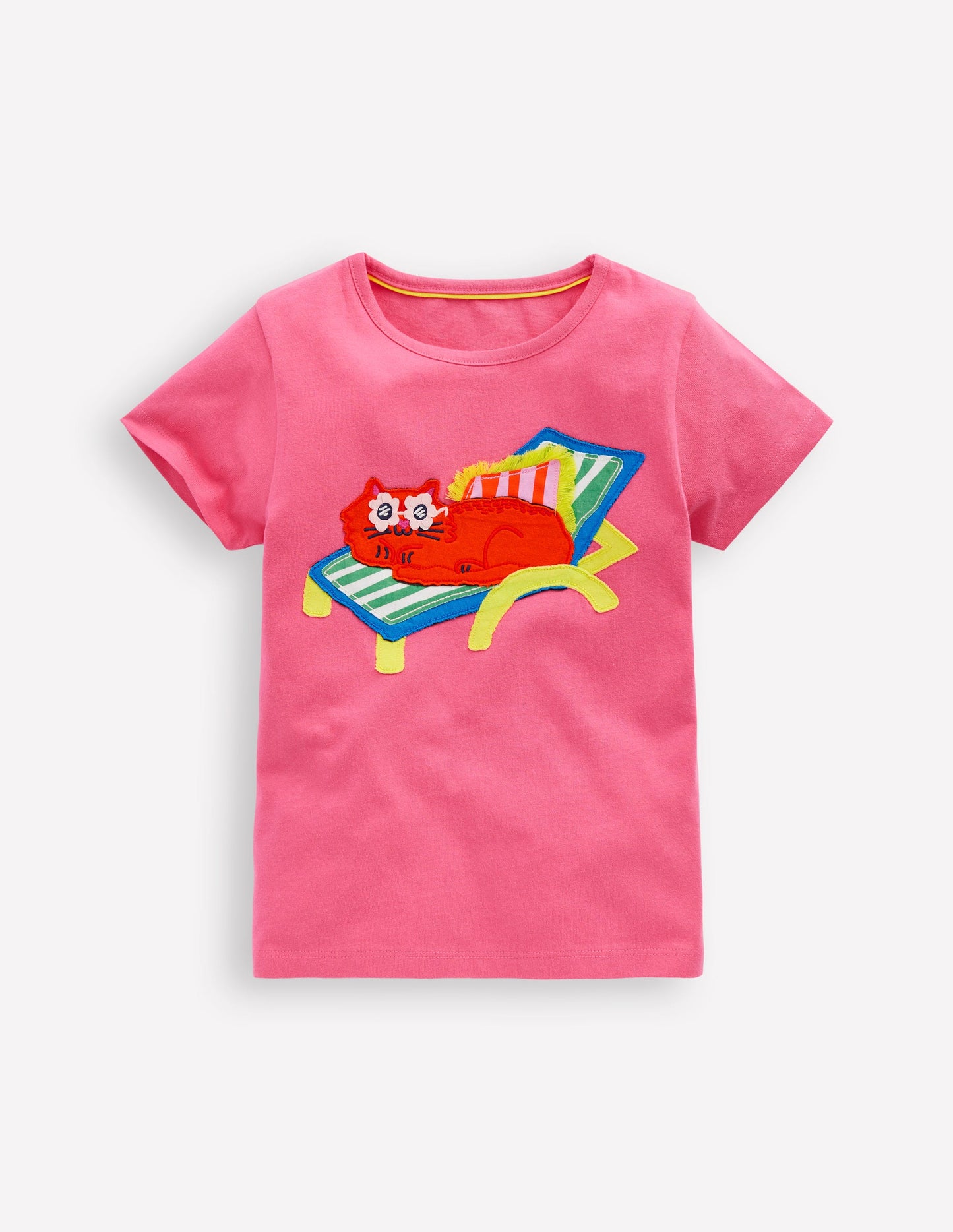 Short Sleeve Appliqué T-shirt-Rose Petal Pink Cat
