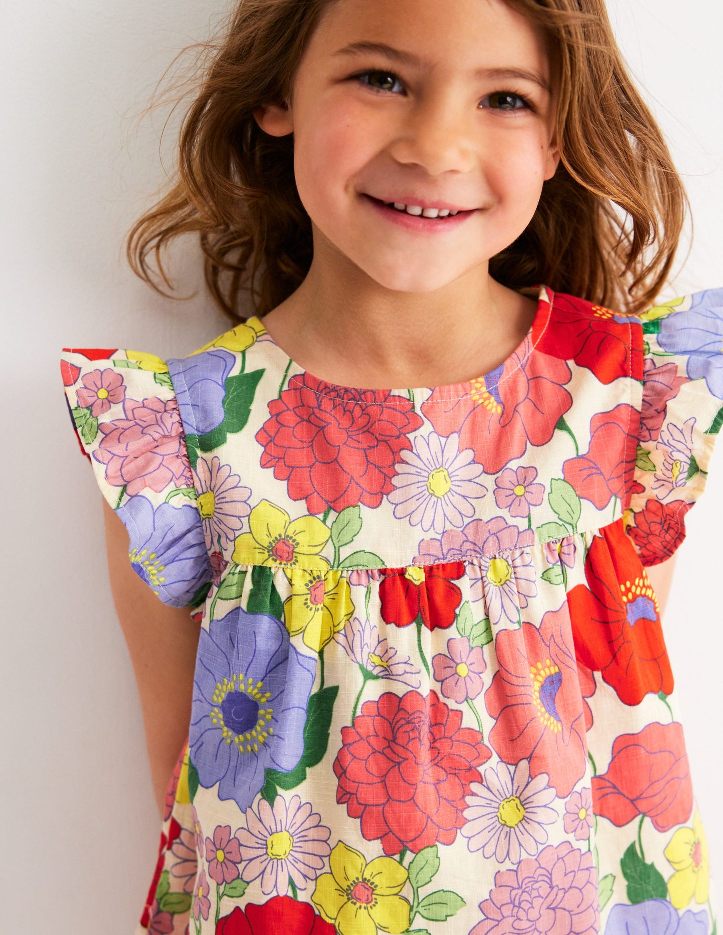 Frill Sleeve Woven Top-Multi Summer Garden