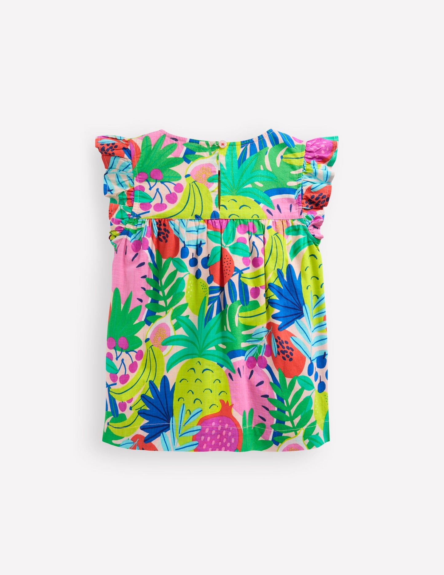 Frill Sleeve Woven Top-Multi Tropical Fruit