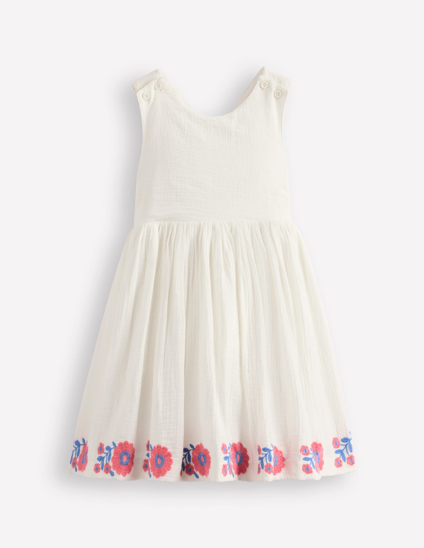 Harper Cross-Back Dress-White Embroidered