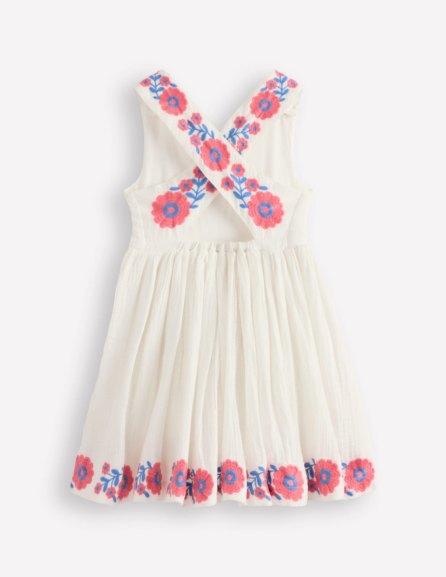 Harper Cross-Back Dress-White Embroidered
